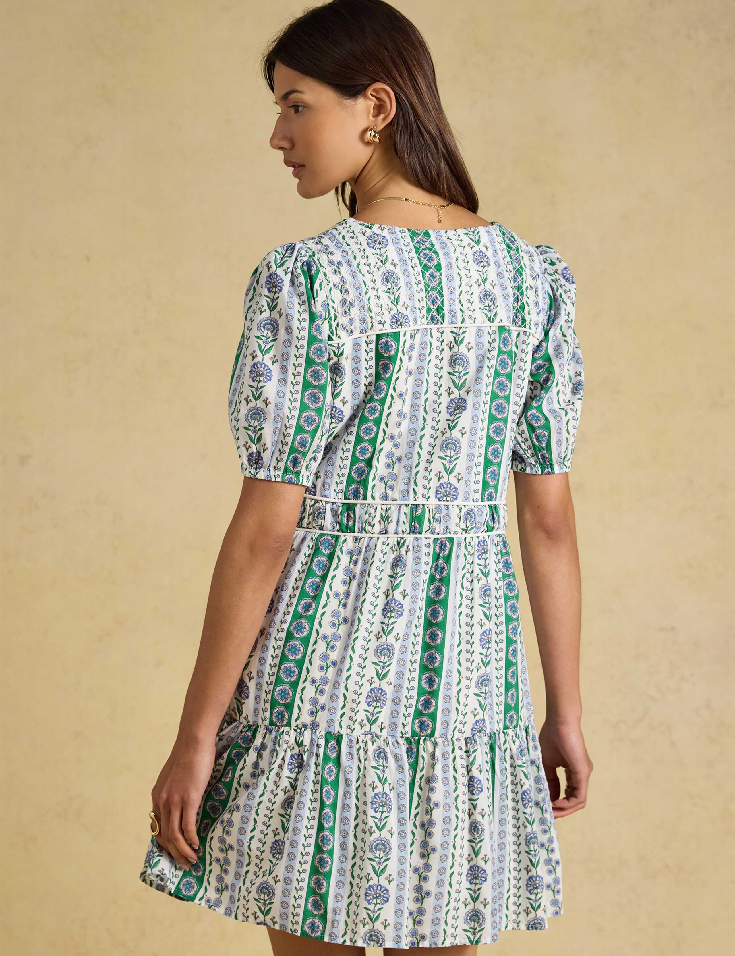 Pure Cotton Floral V-Neck Mini Tiered Dress 6 of 6