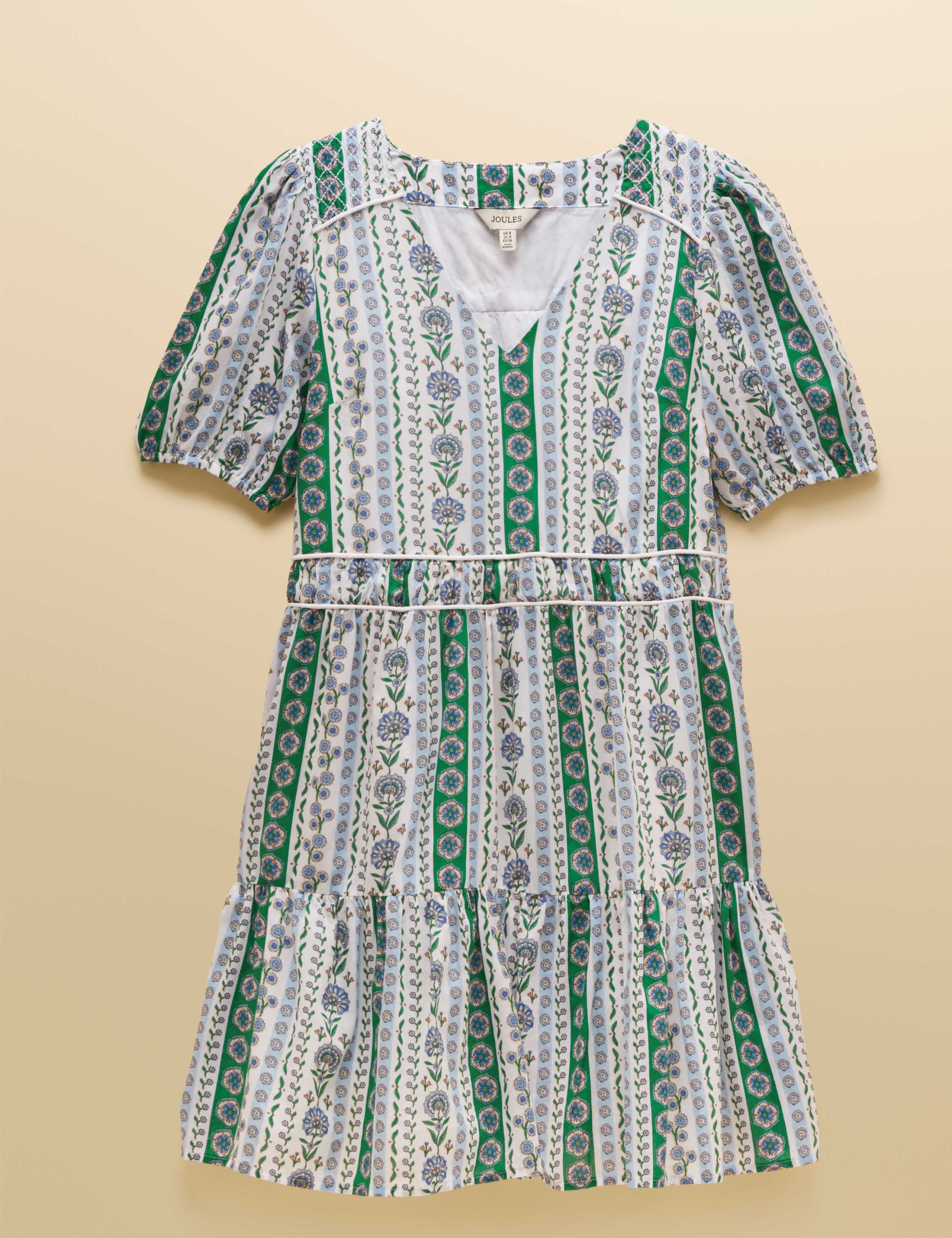 Pure Cotton Floral V-Neck Mini Tiered Dress 2 of 6