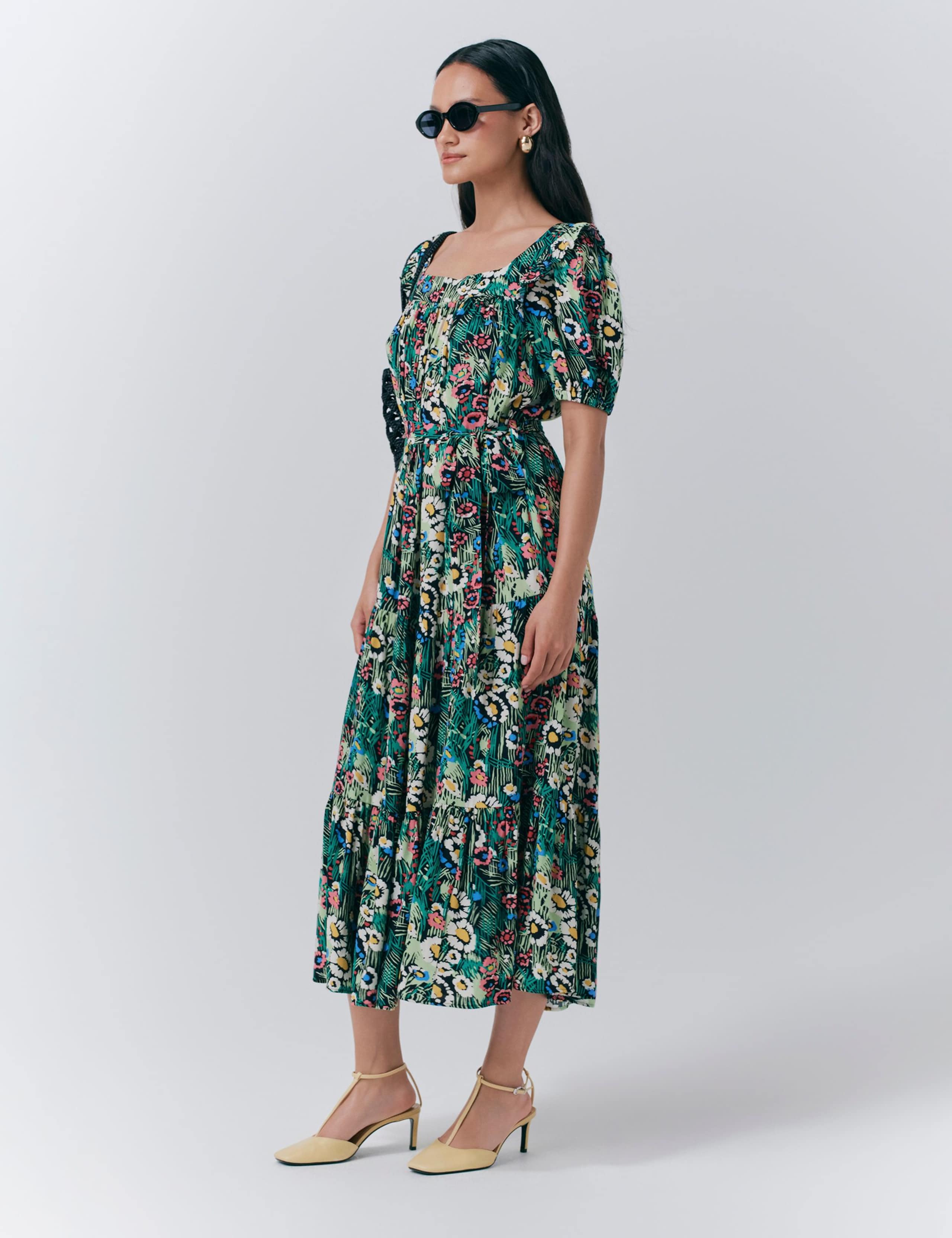 Floral Square Neck Midi Smock Dress 2 of 5