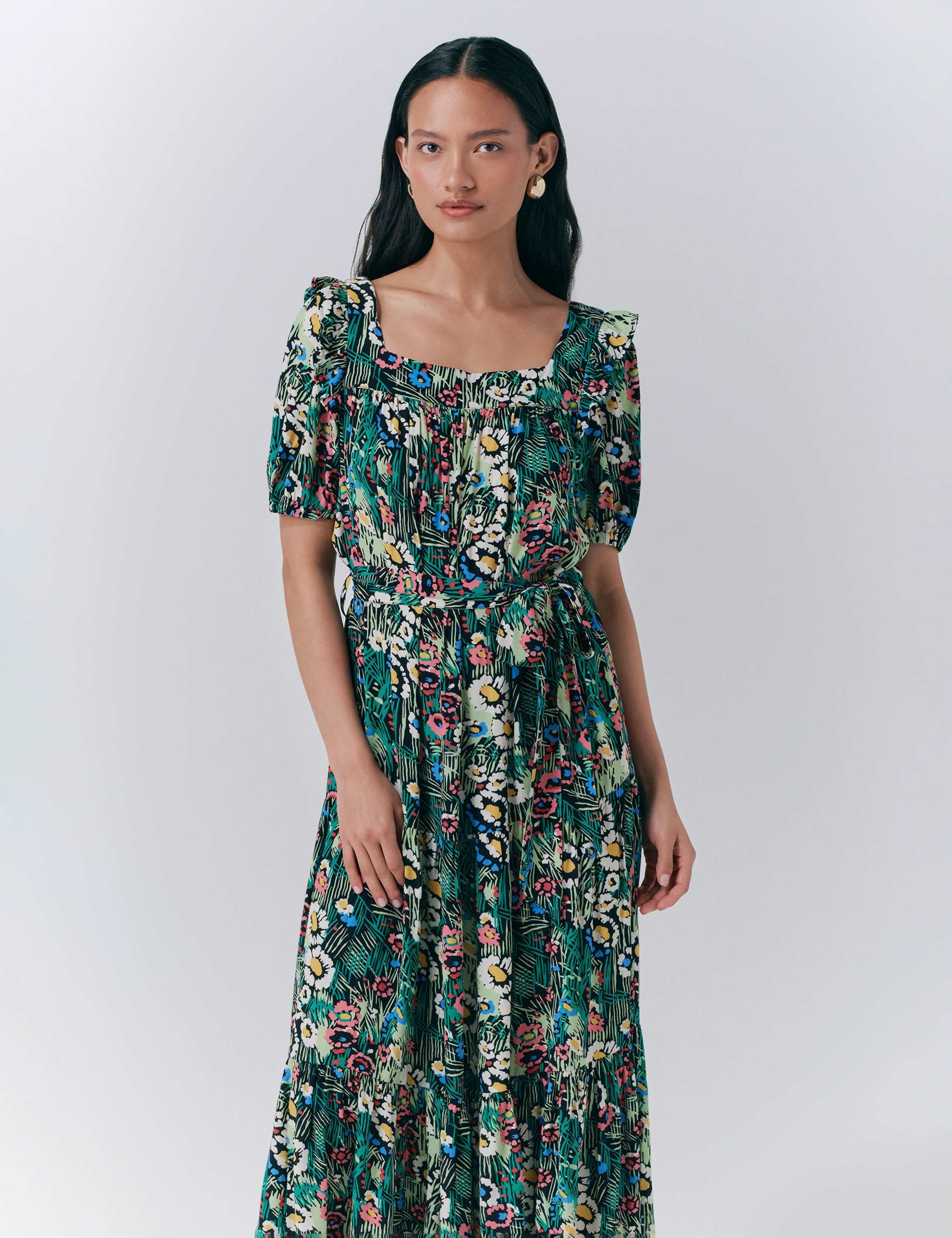 Floral Square Neck Midi Smock Dress 4 of 5