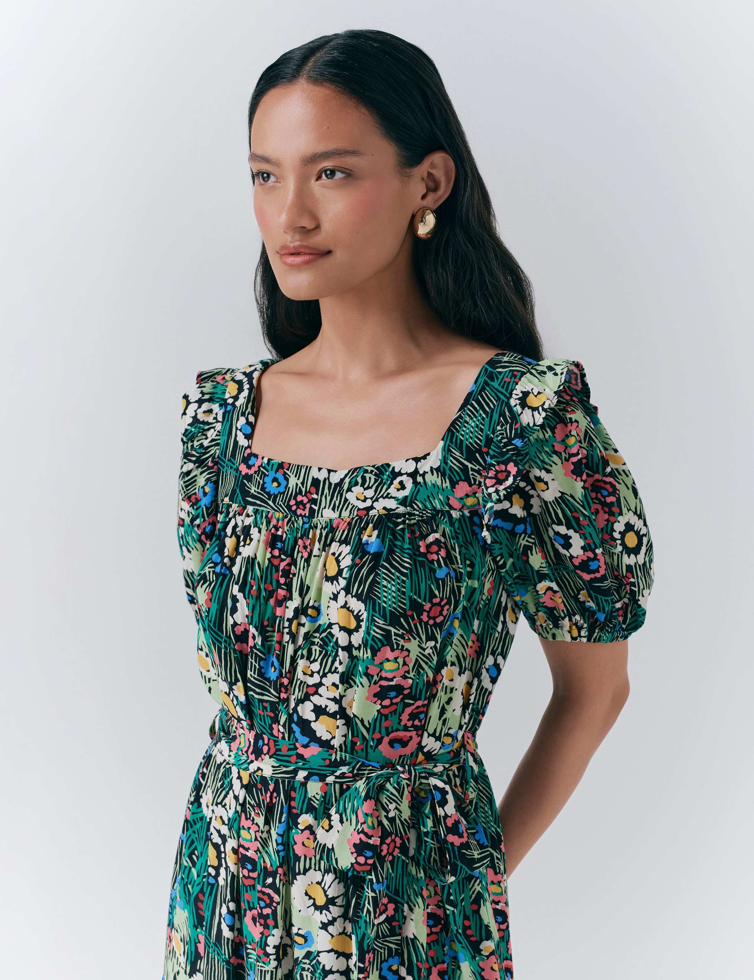 Floral Square Neck Midi Smock Dress 5 of 5