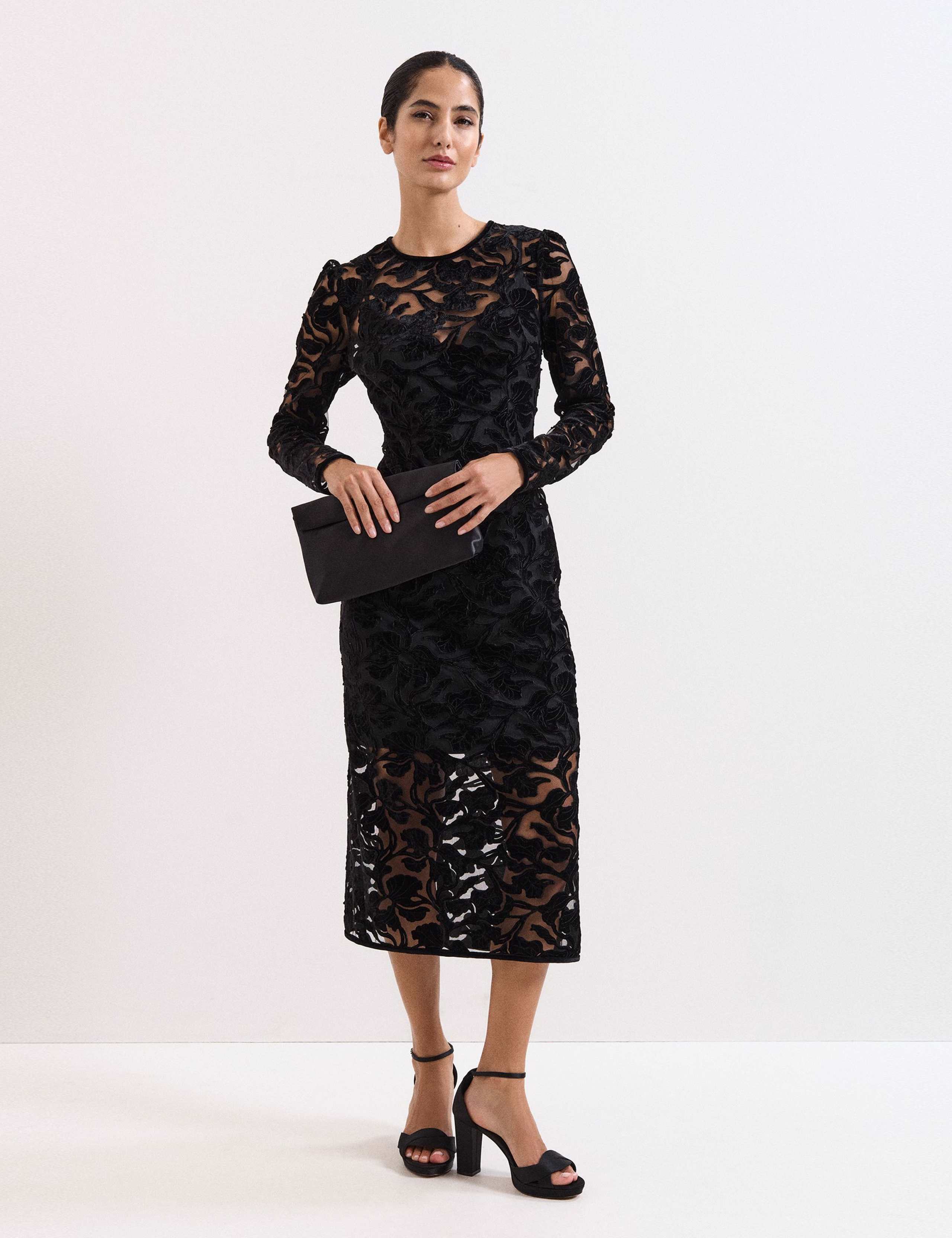 Botanical Lace Round Neck Midi Column Dress 1 of 7