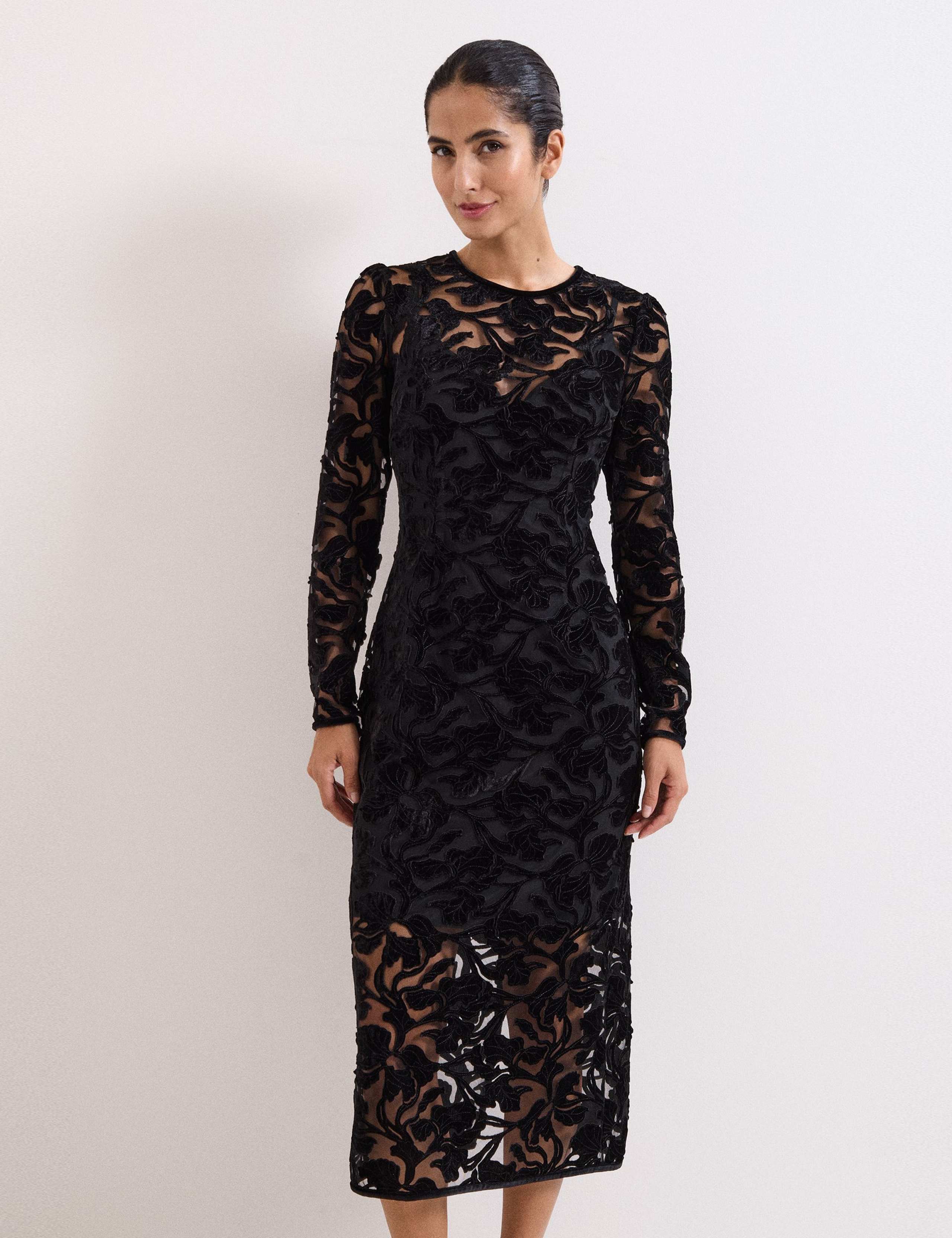 Botanical Lace Round Neck Midi Column Dress 4 of 7