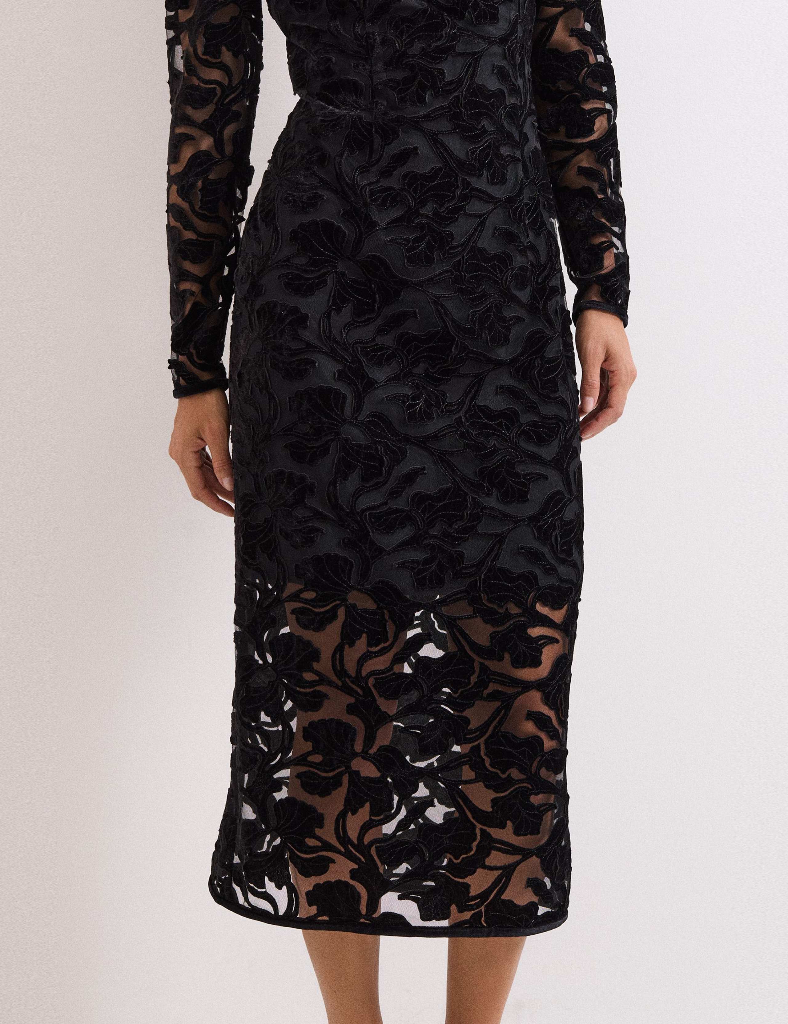 Botanical Lace Round Neck Midi Column Dress 6 of 7