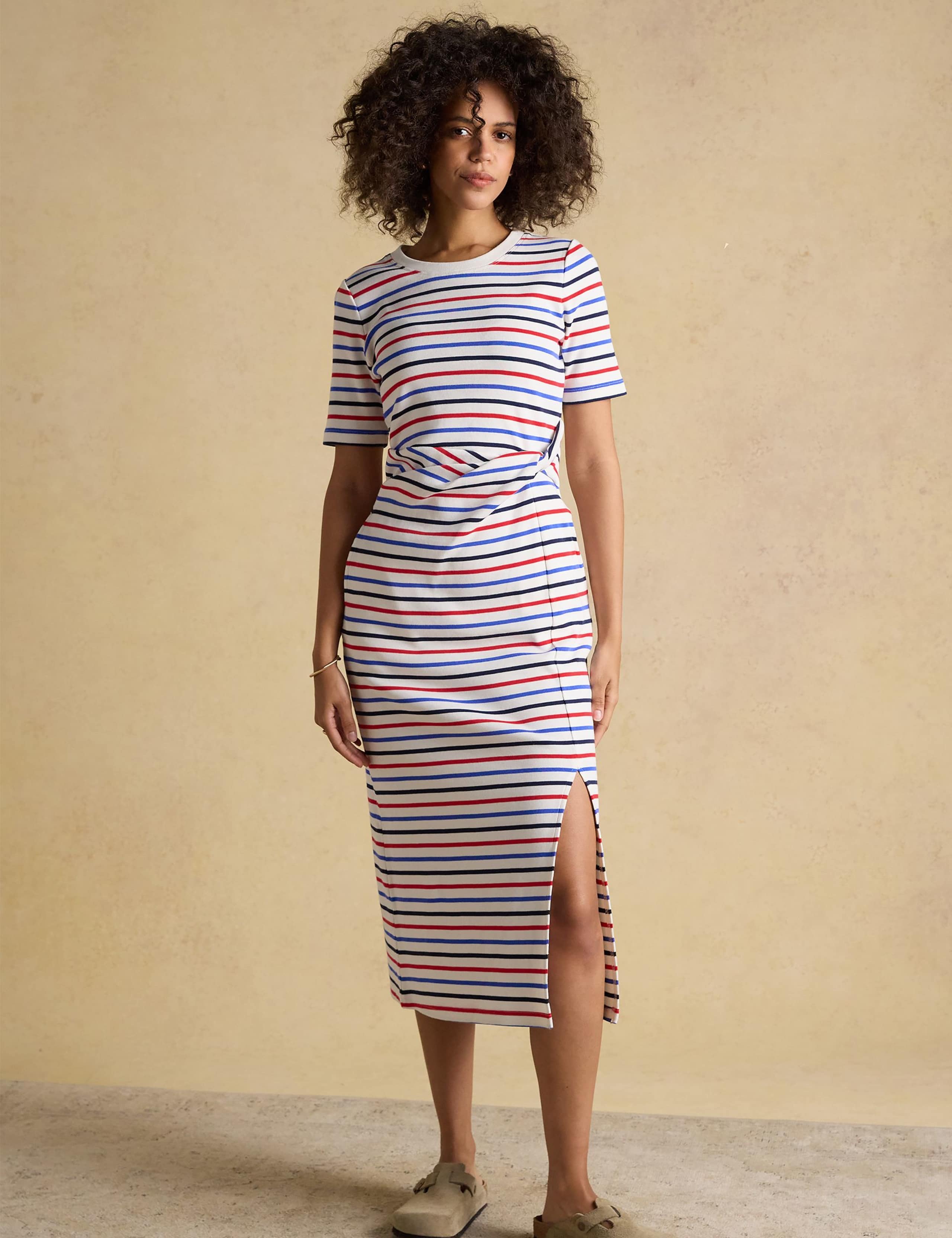 Pure Cotton Jersey Striped Midi T-Shirt Dress 2 of 6
