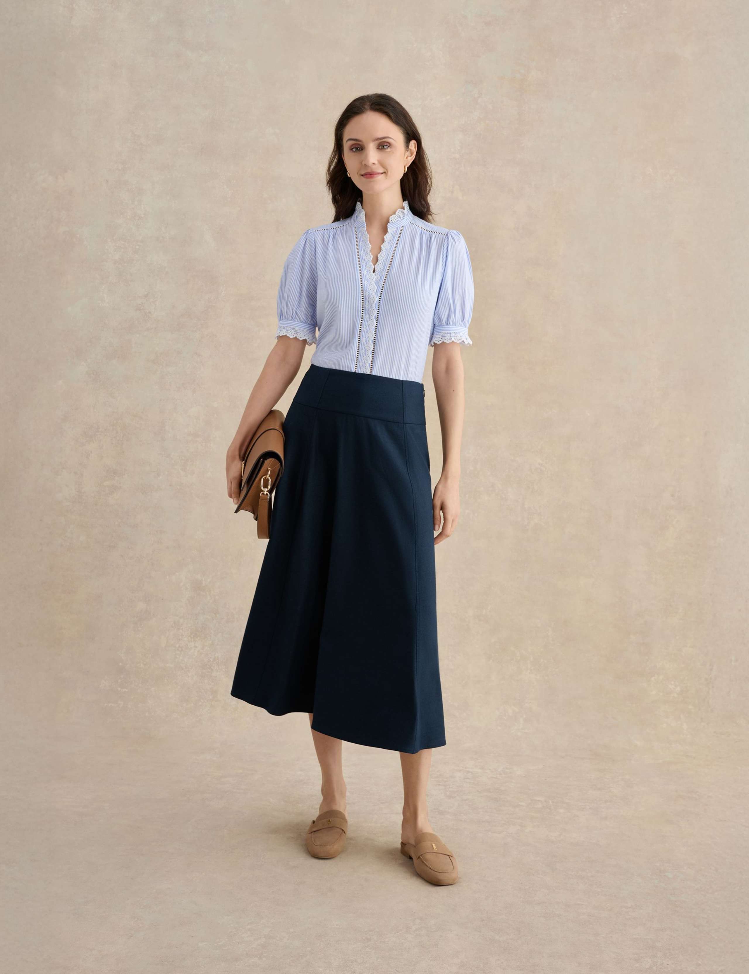 Cotton Blend Striped Broderie Detail Blouse 3 of 5