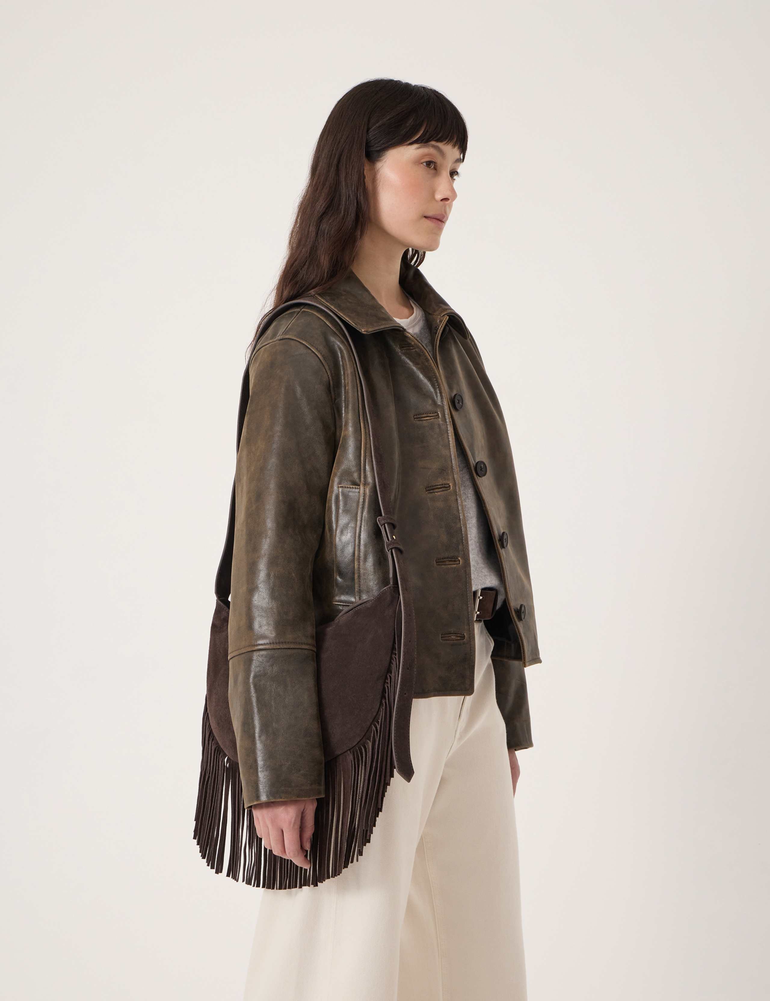 Suede Fringed Cross Body Bag 1 of 6