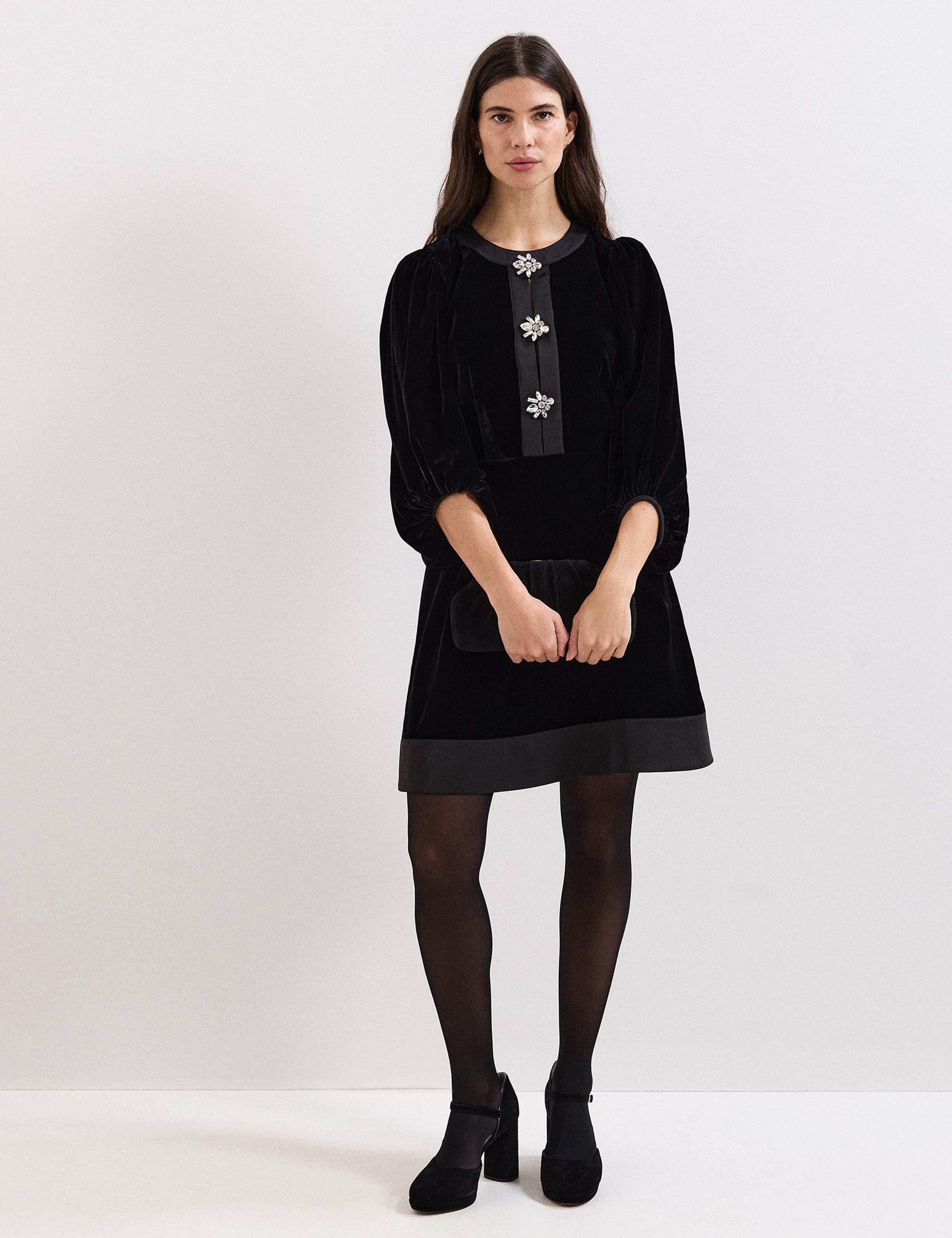 Velvet Embellished Mini Skater Dress 1 of 7