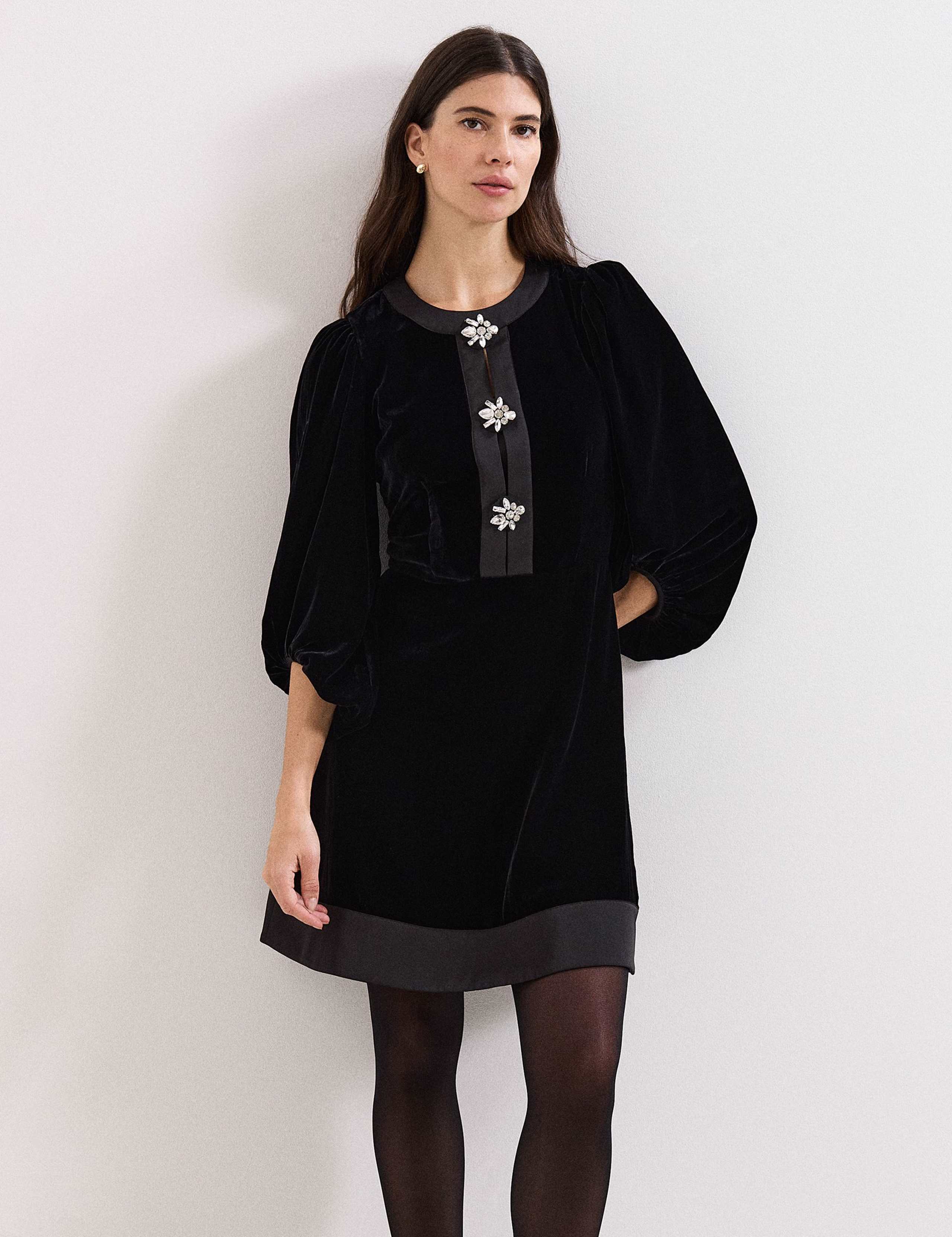 Velvet Embellished Mini Skater Dress 4 of 7