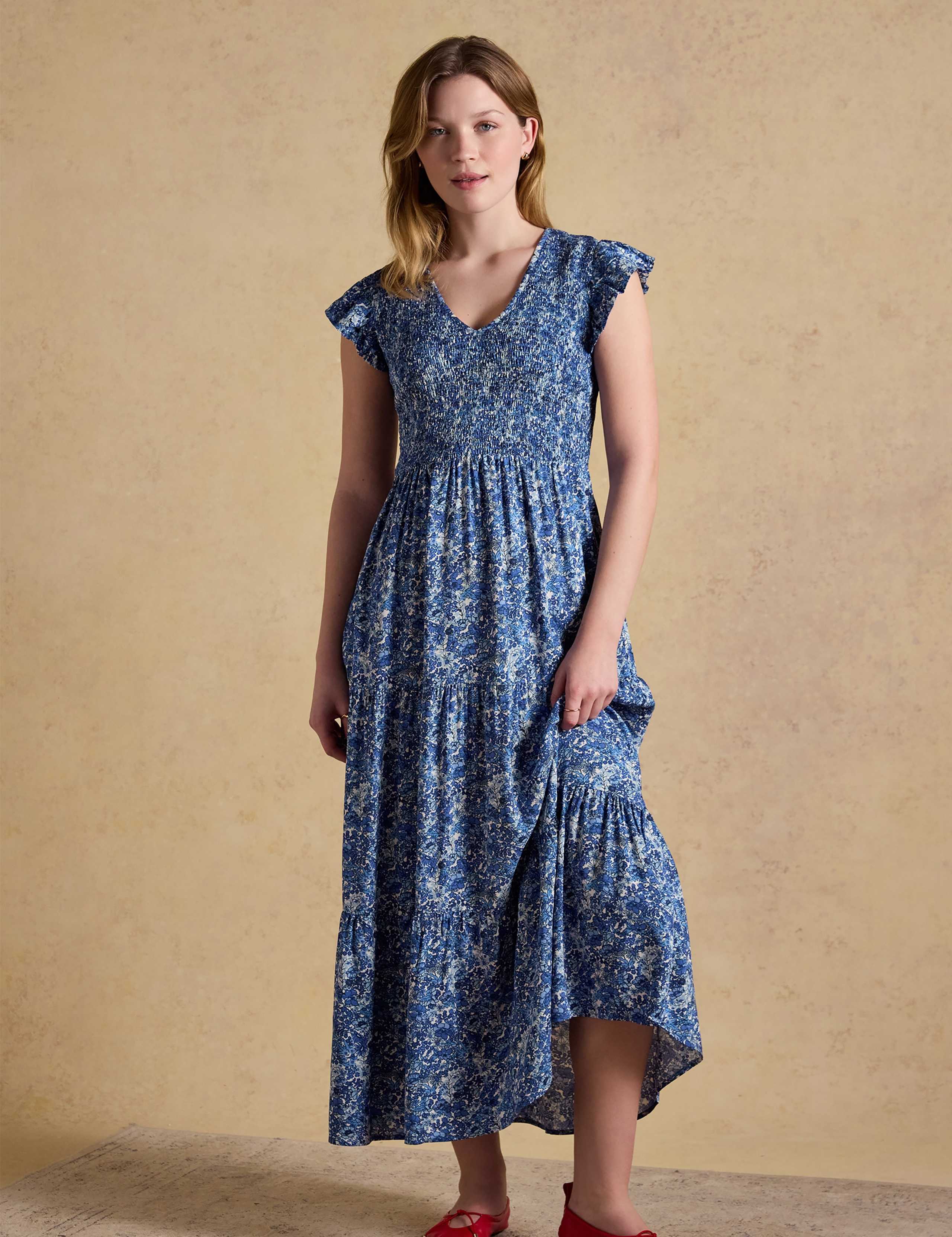 Floral V-Neck Midaxi Shirred Dress 1 of 6