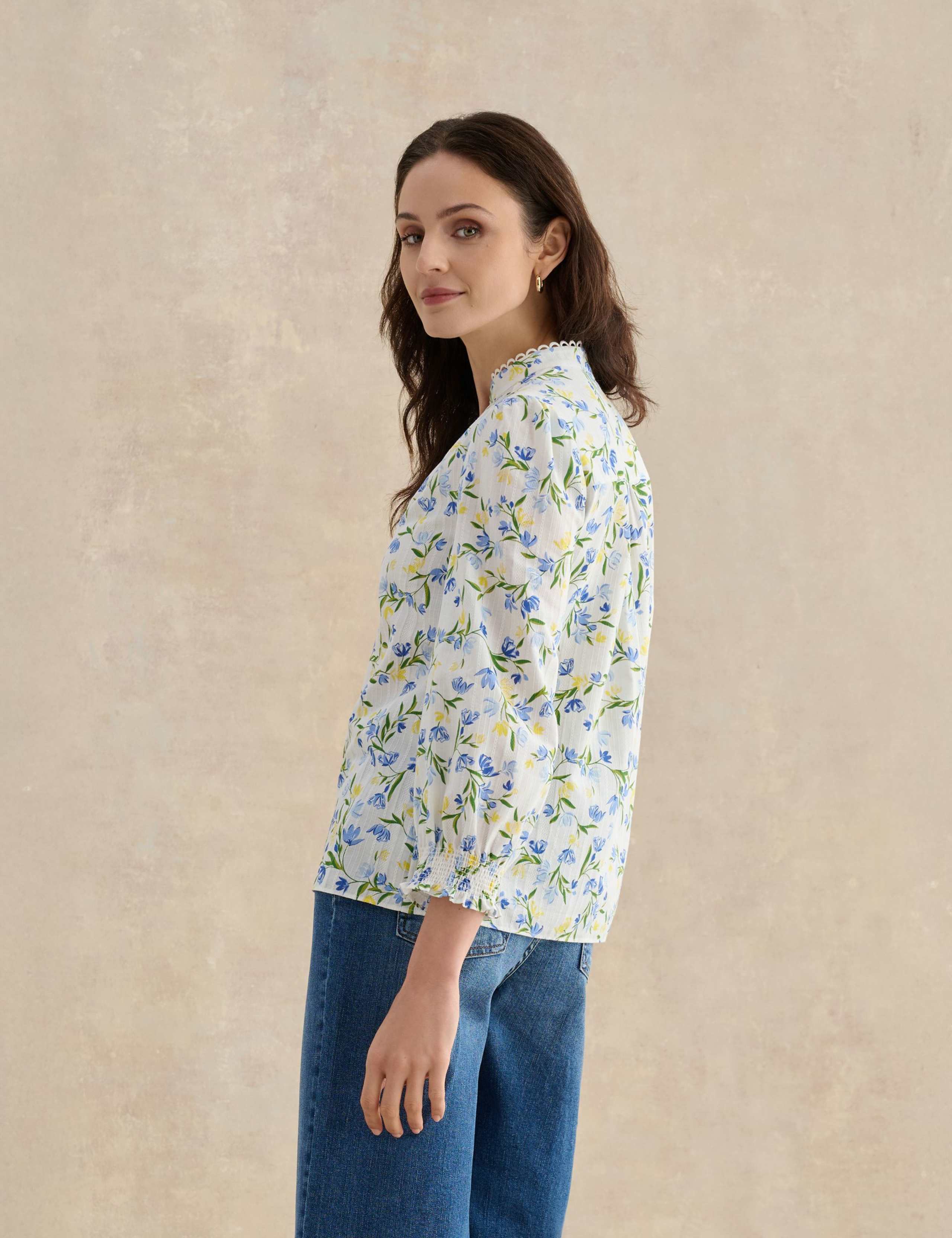Pure Cotton Floral V-Neck Blouse 3 of 5