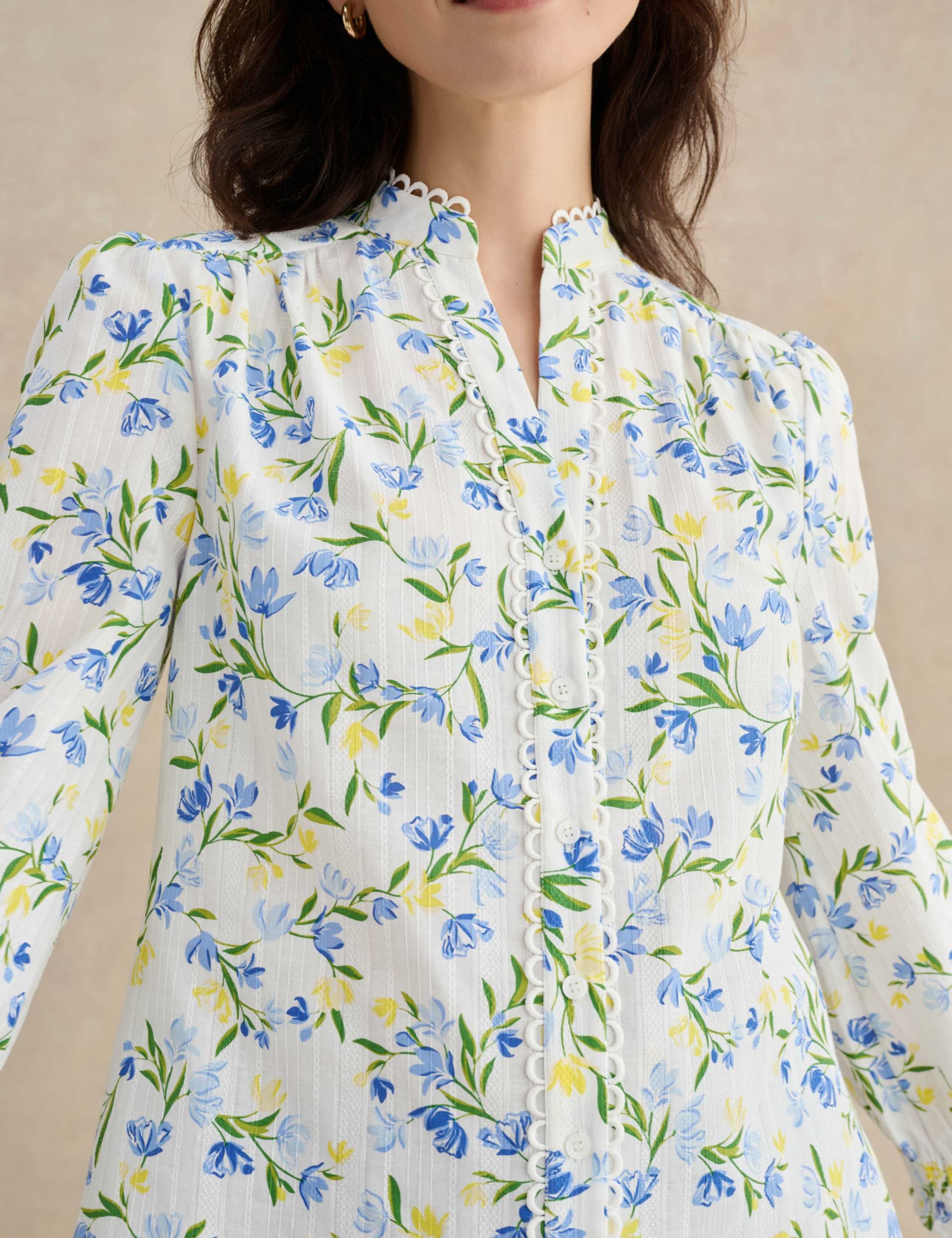 Pure Cotton Floral V-Neck Blouse 5 of 5