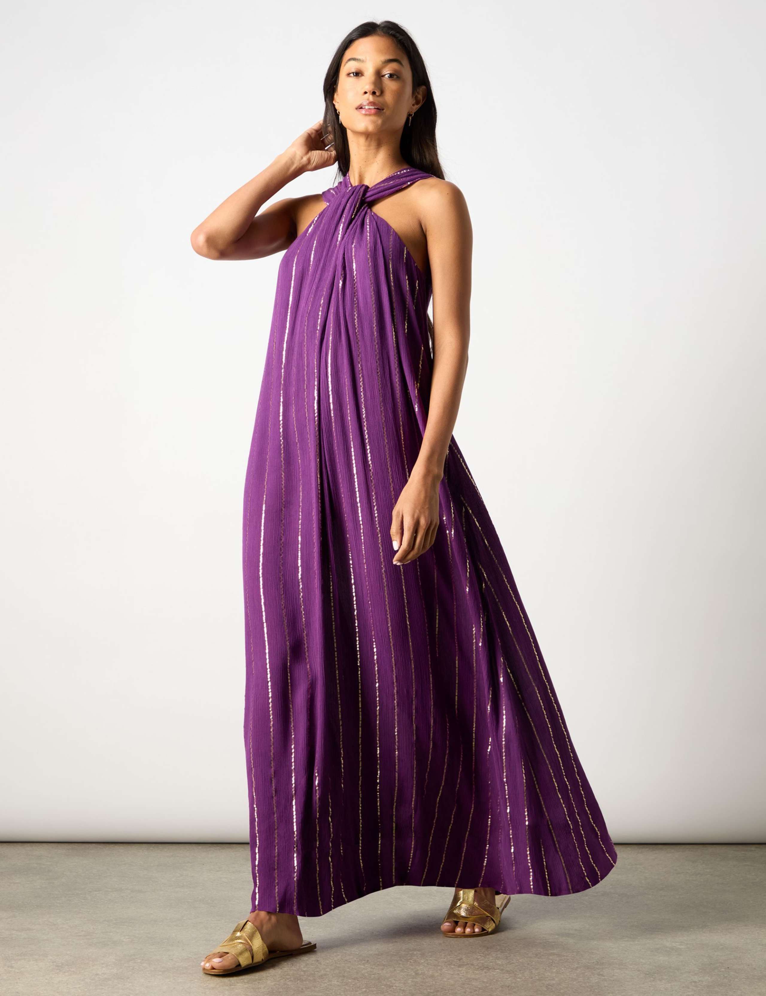 Striped Sparkly Twist Neck Maxi Swing Dress 2 of 10