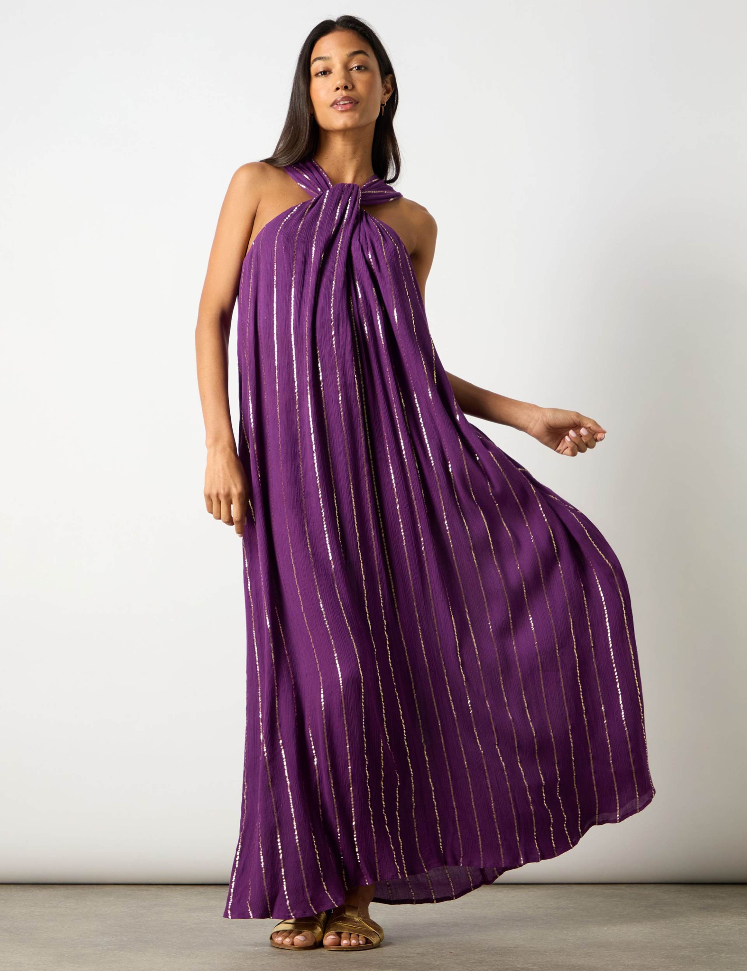 Striped Sparkly Twist Neck Maxi Swing Dress 3 of 10
