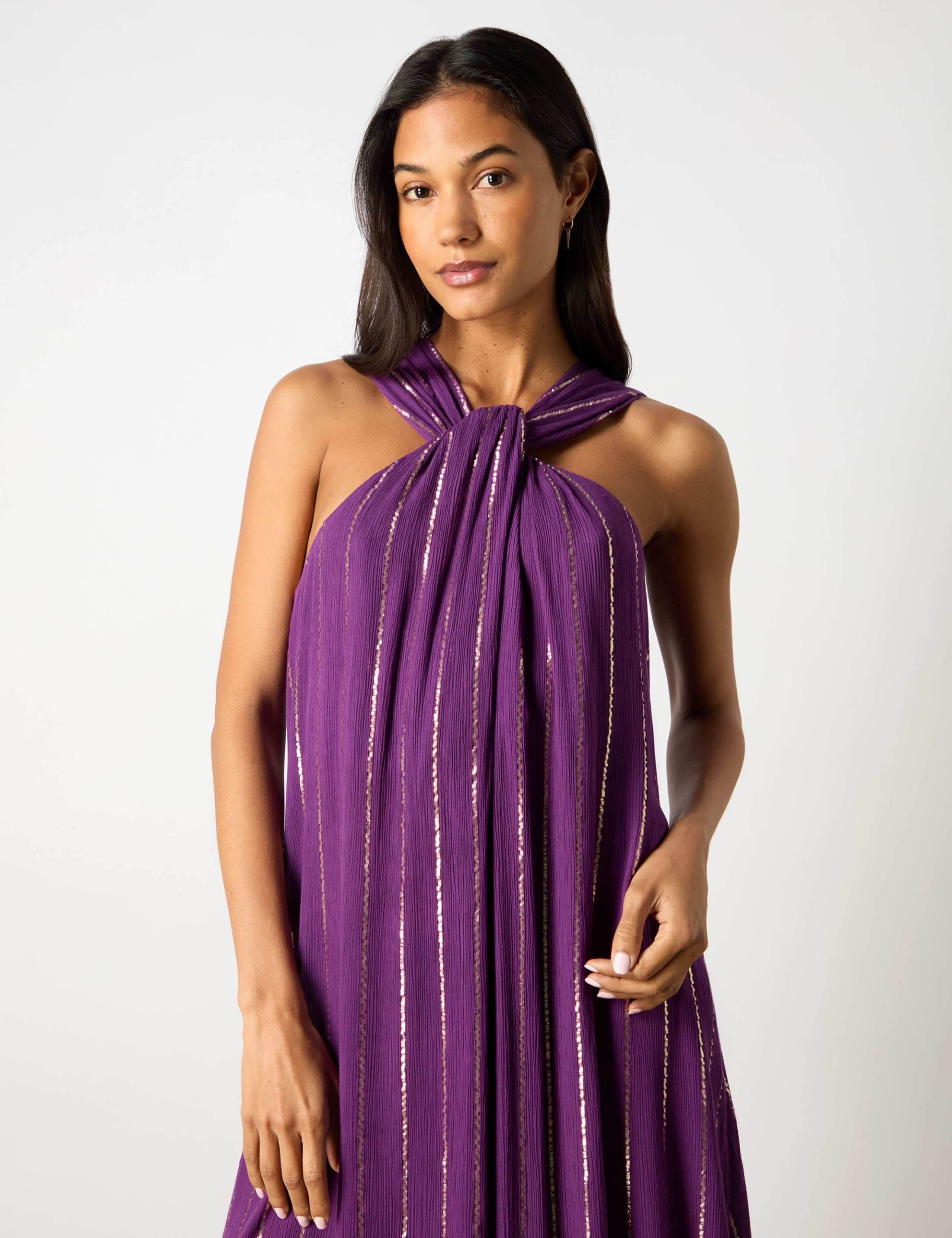 Striped Sparkly Twist Neck Maxi Swing Dress 6 of 10