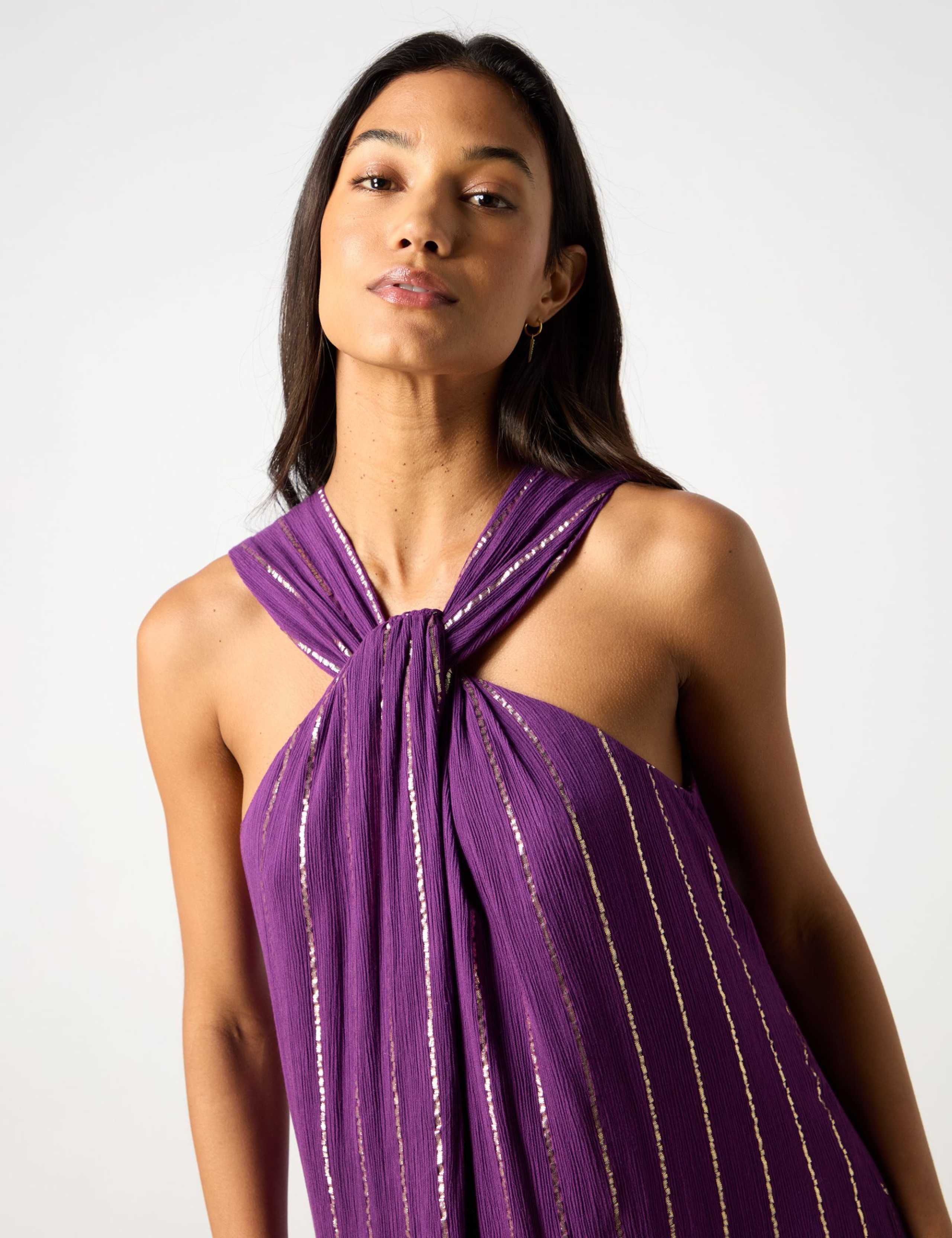 Striped Sparkly Twist Neck Maxi Swing Dress 7 of 10