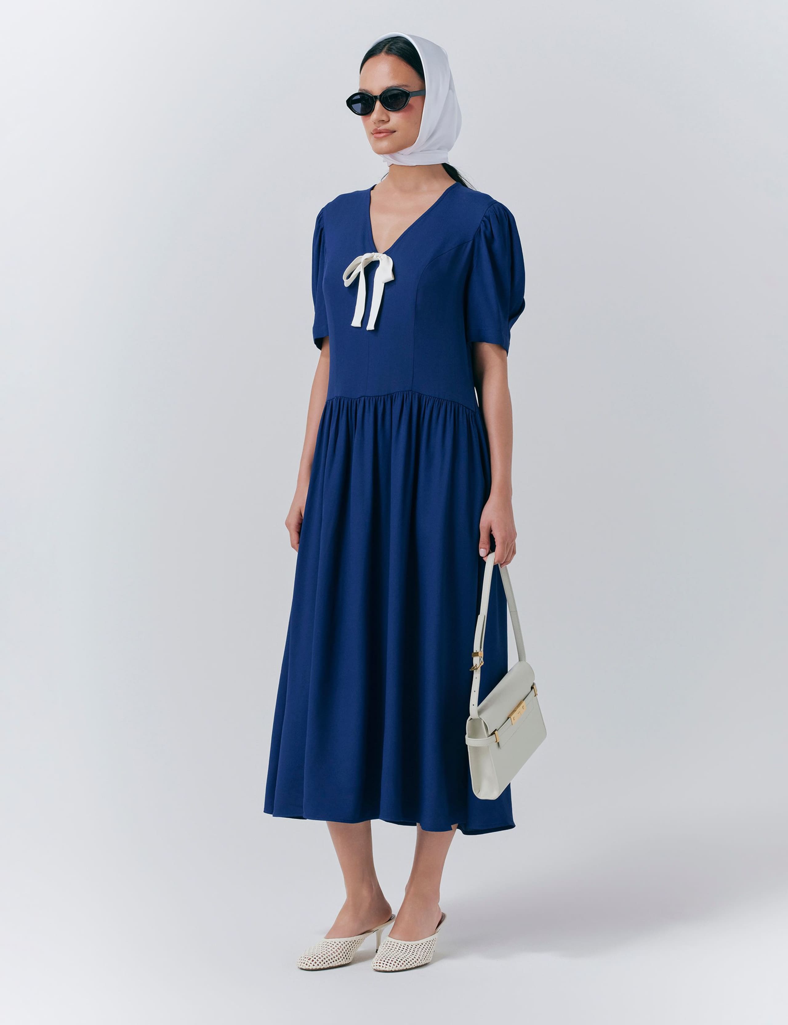 Crepe V-Neck Midi Tea Dress 2 of 5