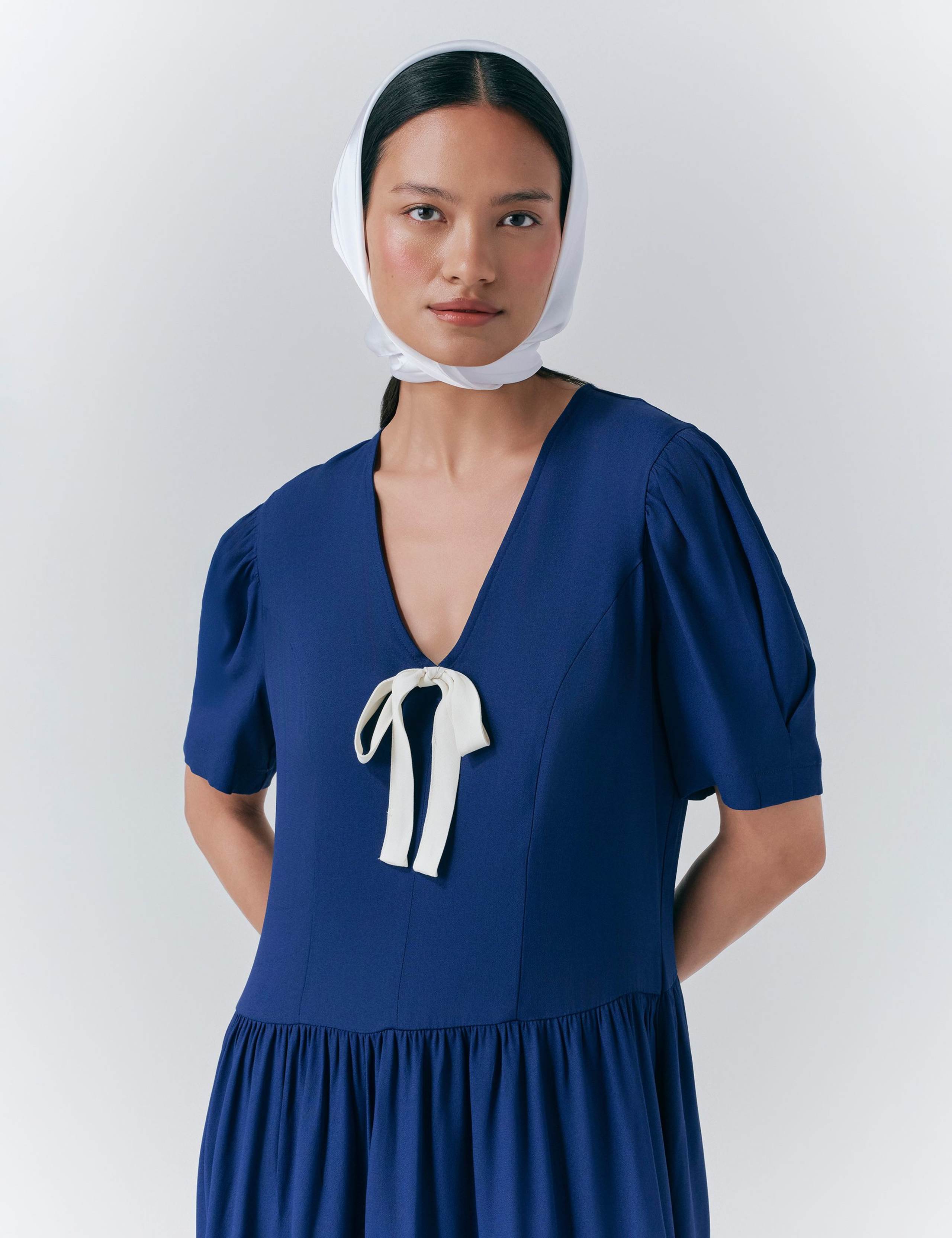 Crepe V-Neck Midi Tea Dress 5 of 5