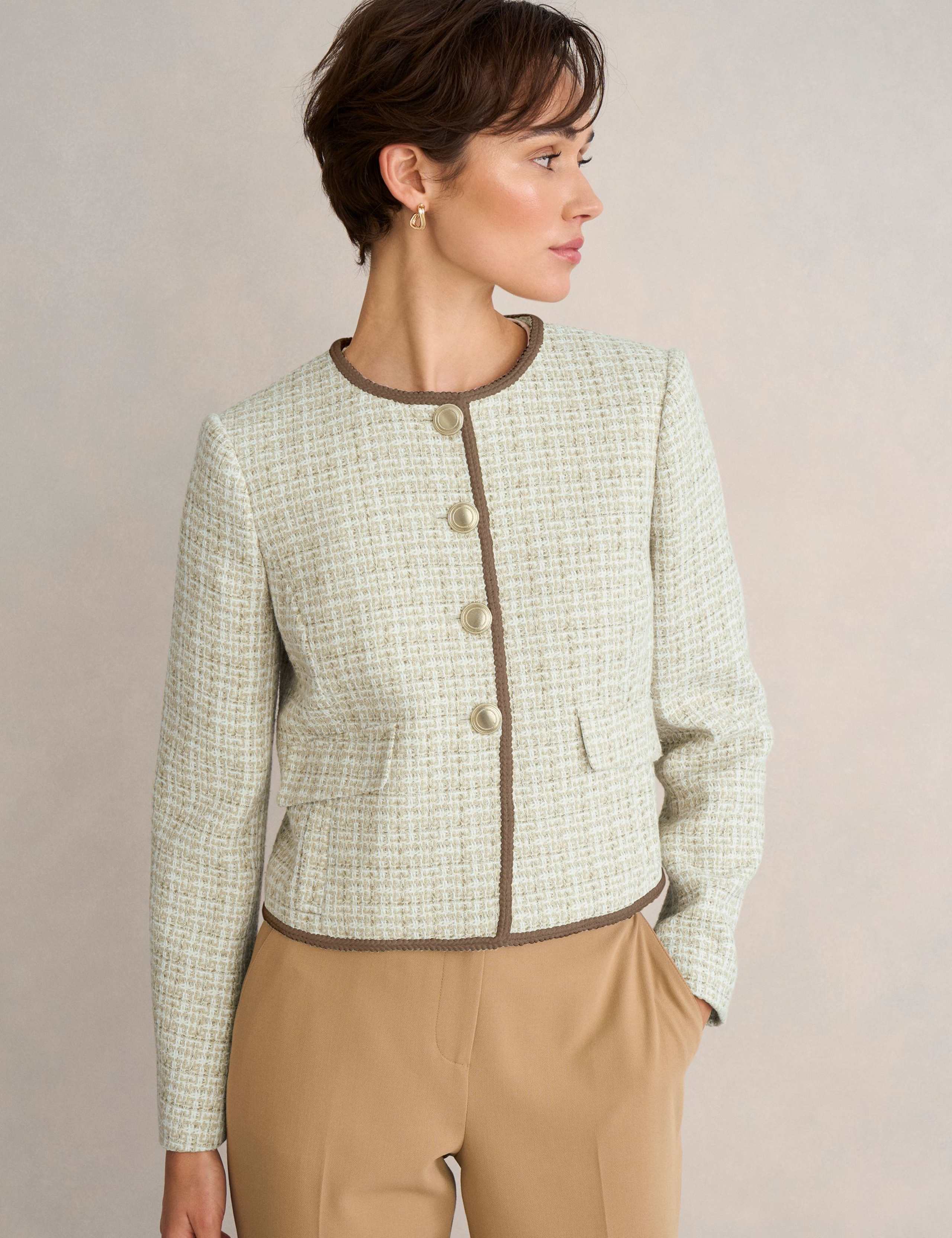 Cotton Rich Tweed Cropped Jacket 1 of 6