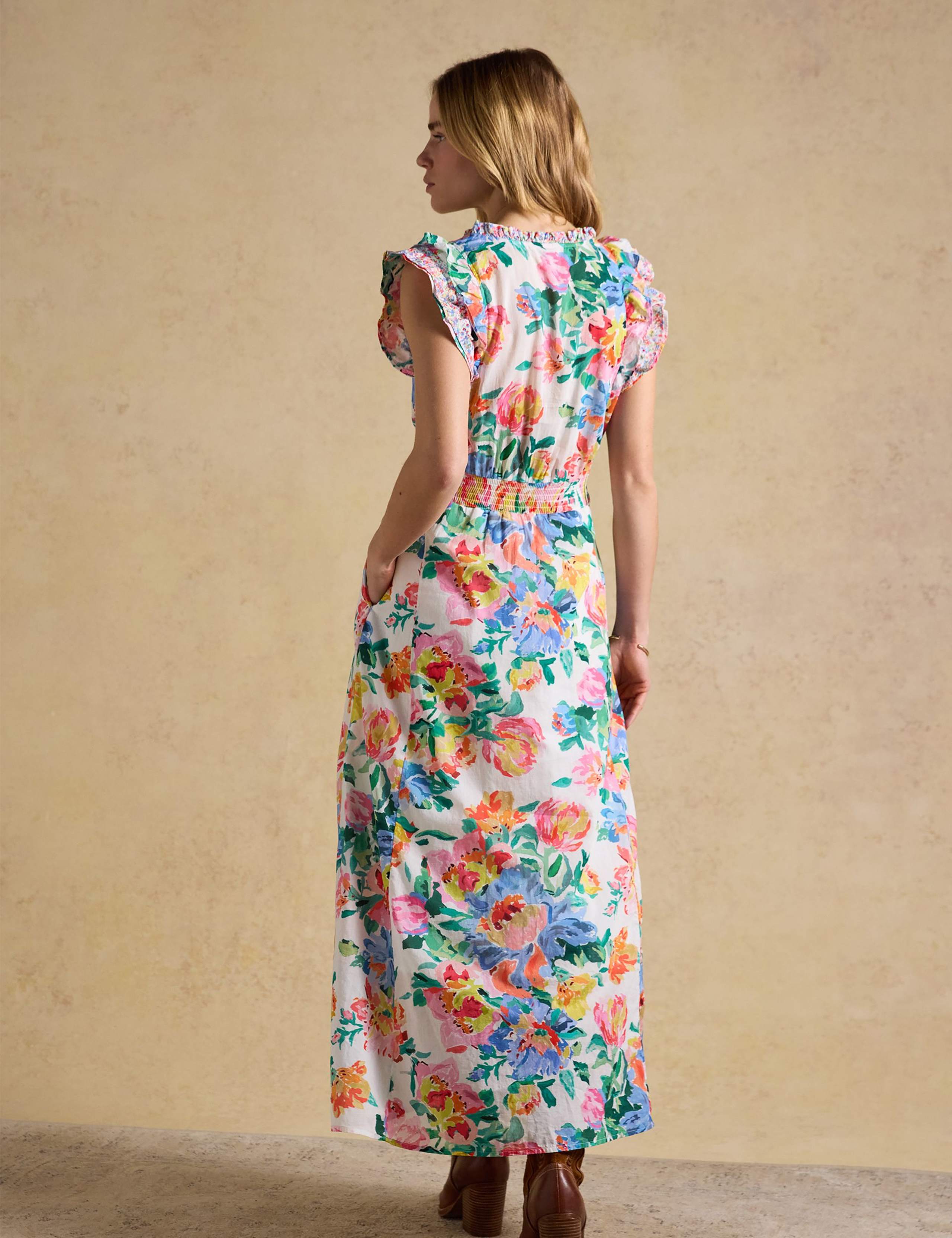 Pure Cotton Floral Frill Sleeve Maxi Dress 4 of 8