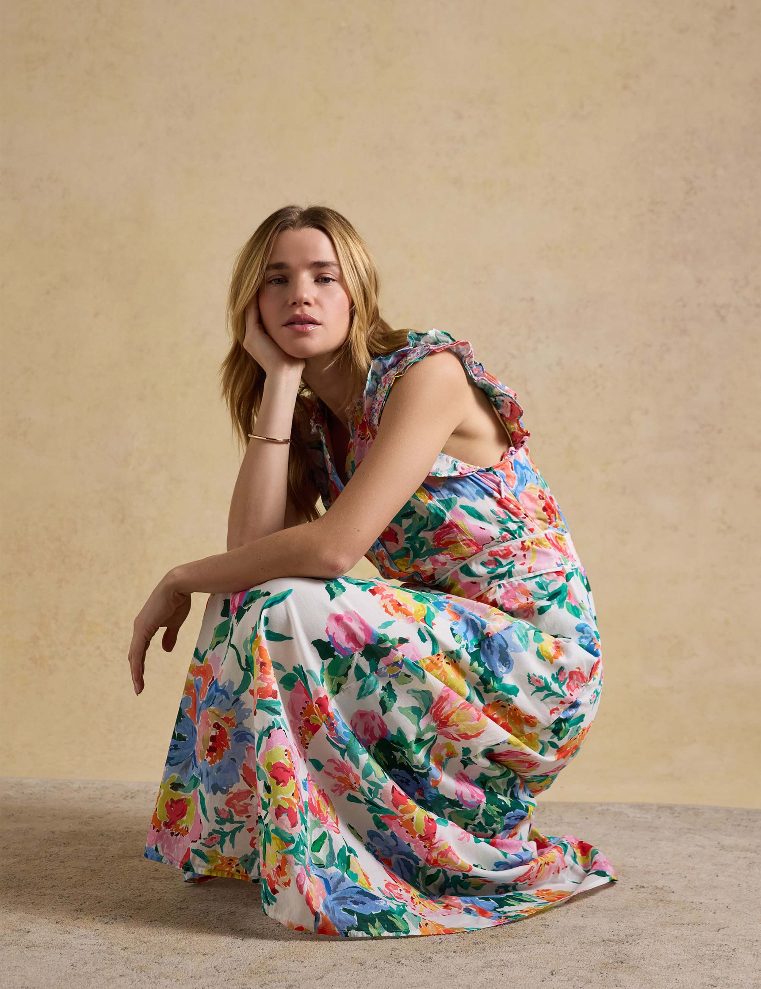 Pure Cotton Floral Frill Sleeve Maxi Dress 5 of 8