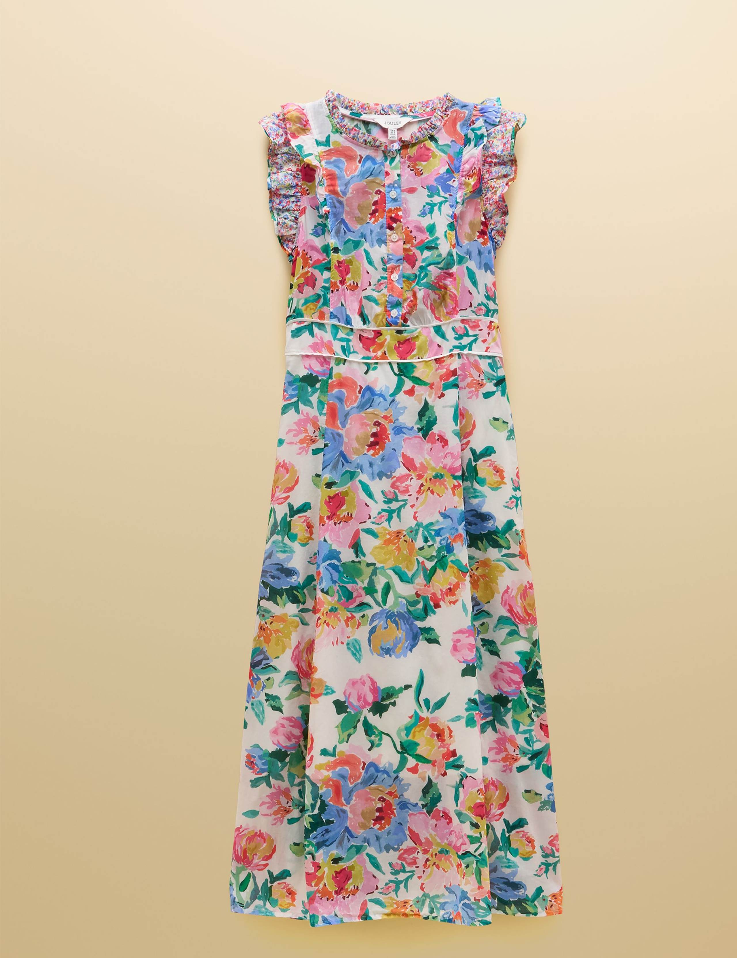 Pure Cotton Floral Frill Sleeve Maxi Dress 2 of 8