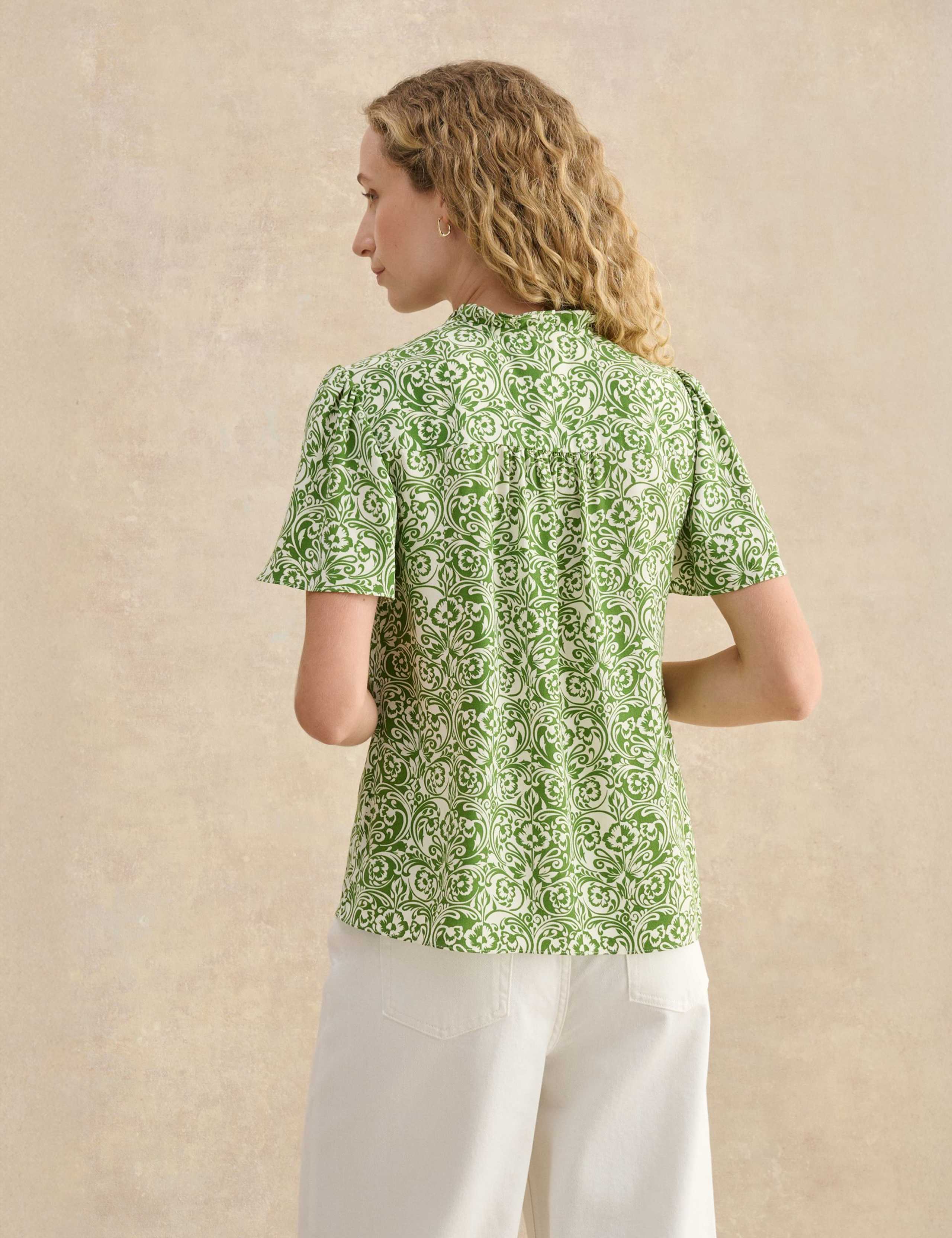 Floral Notch V-Neck Angel Sleeve Blouse 4 of 5