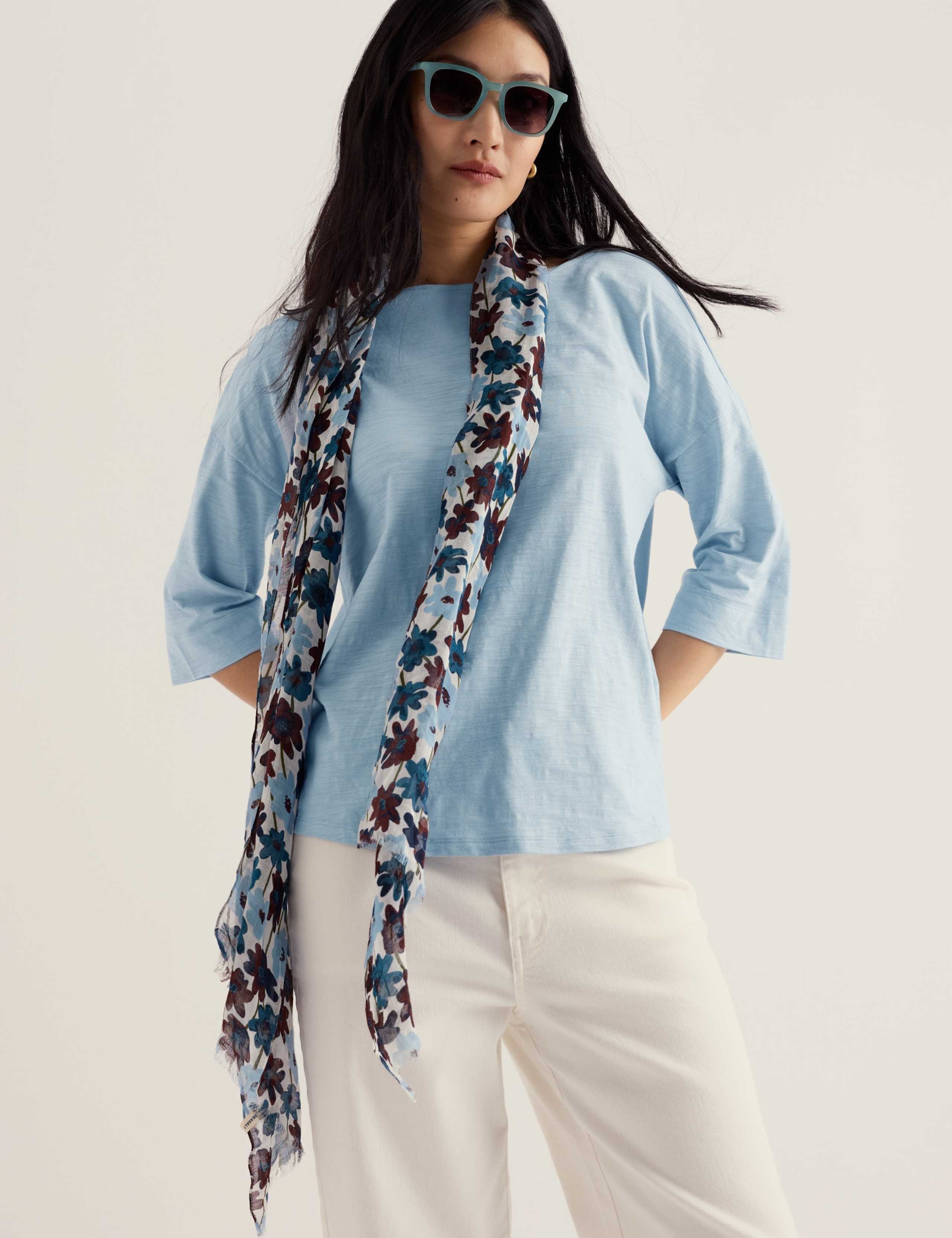 Modal Rich Floral Scarf with Linen 2 of 4