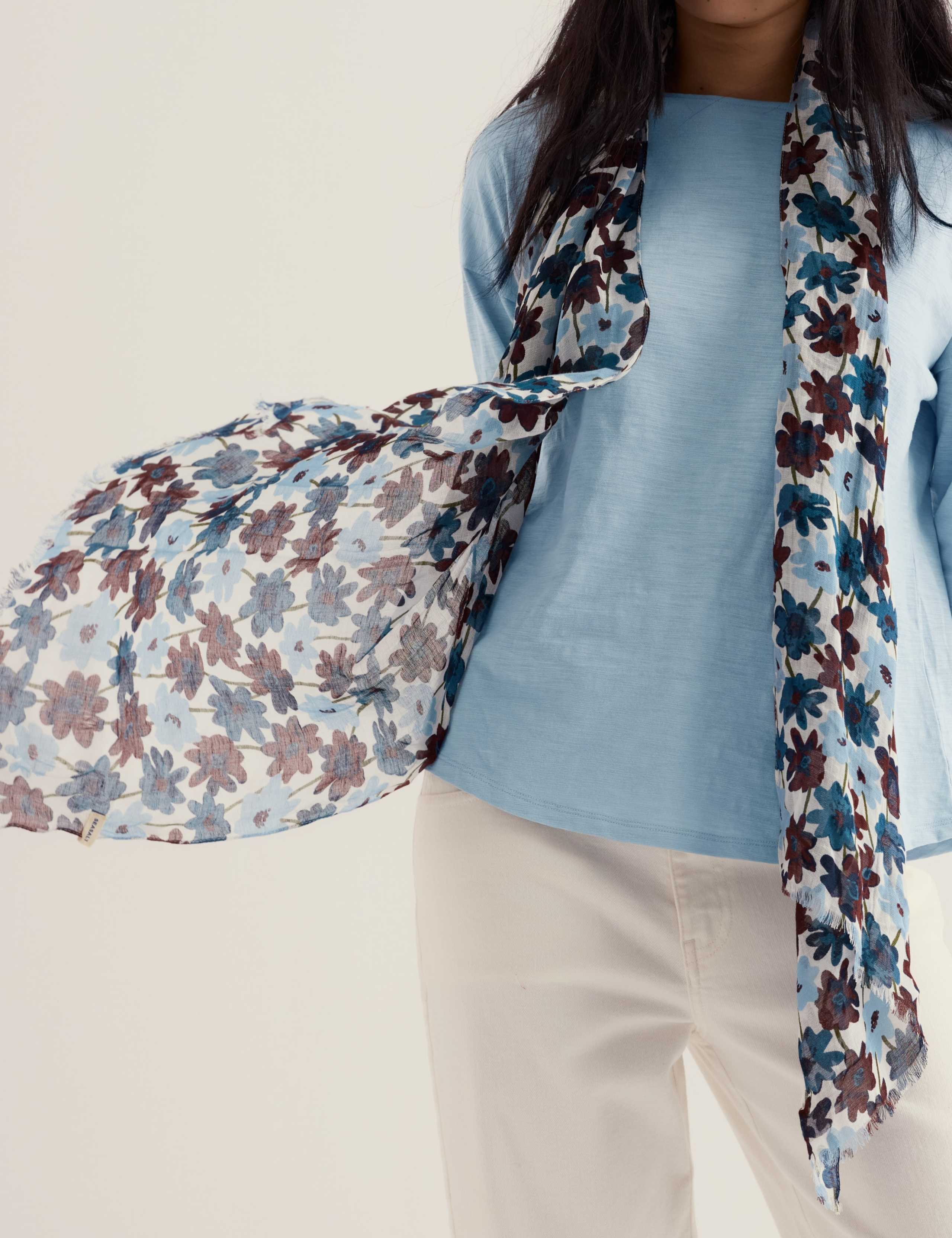 Modal Rich Floral Scarf with Linen 3 of 4