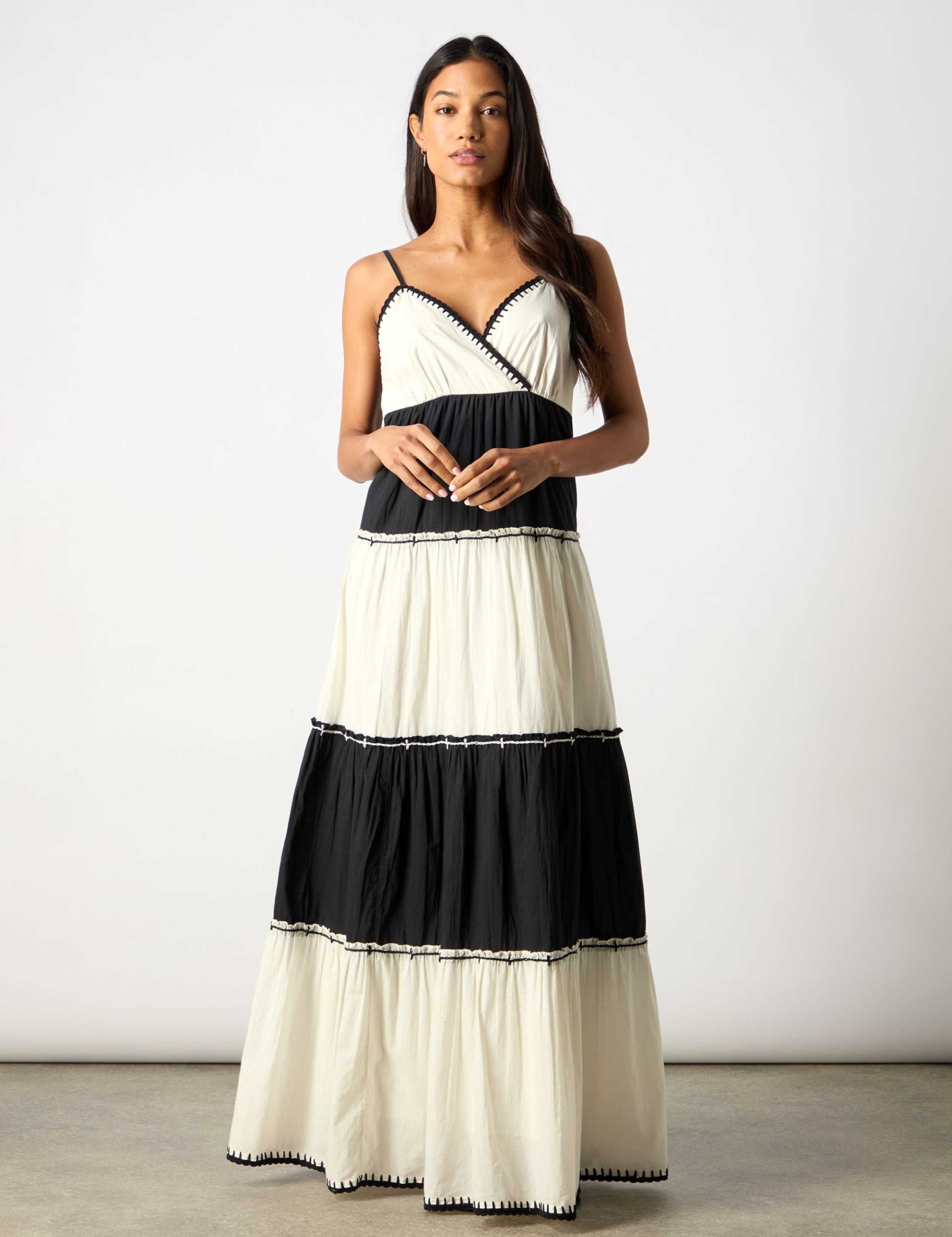 Pure Cotton Colour Block V-Neck Tiered Dress 2 of 7