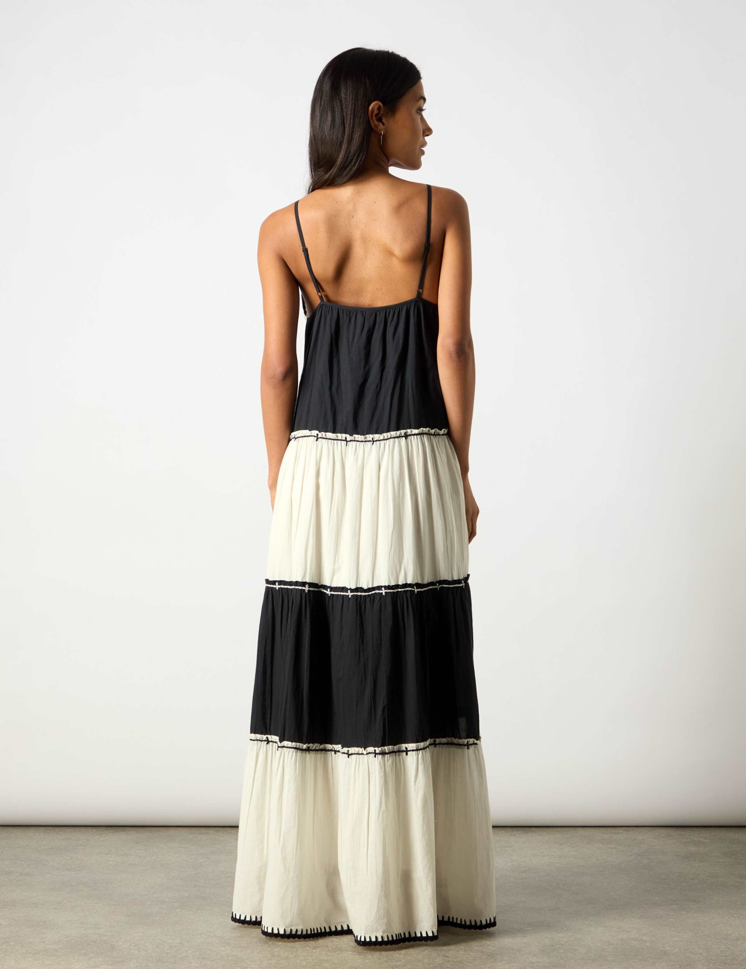 Pure Cotton Colour Block V-Neck Tiered Dress 4 of 7