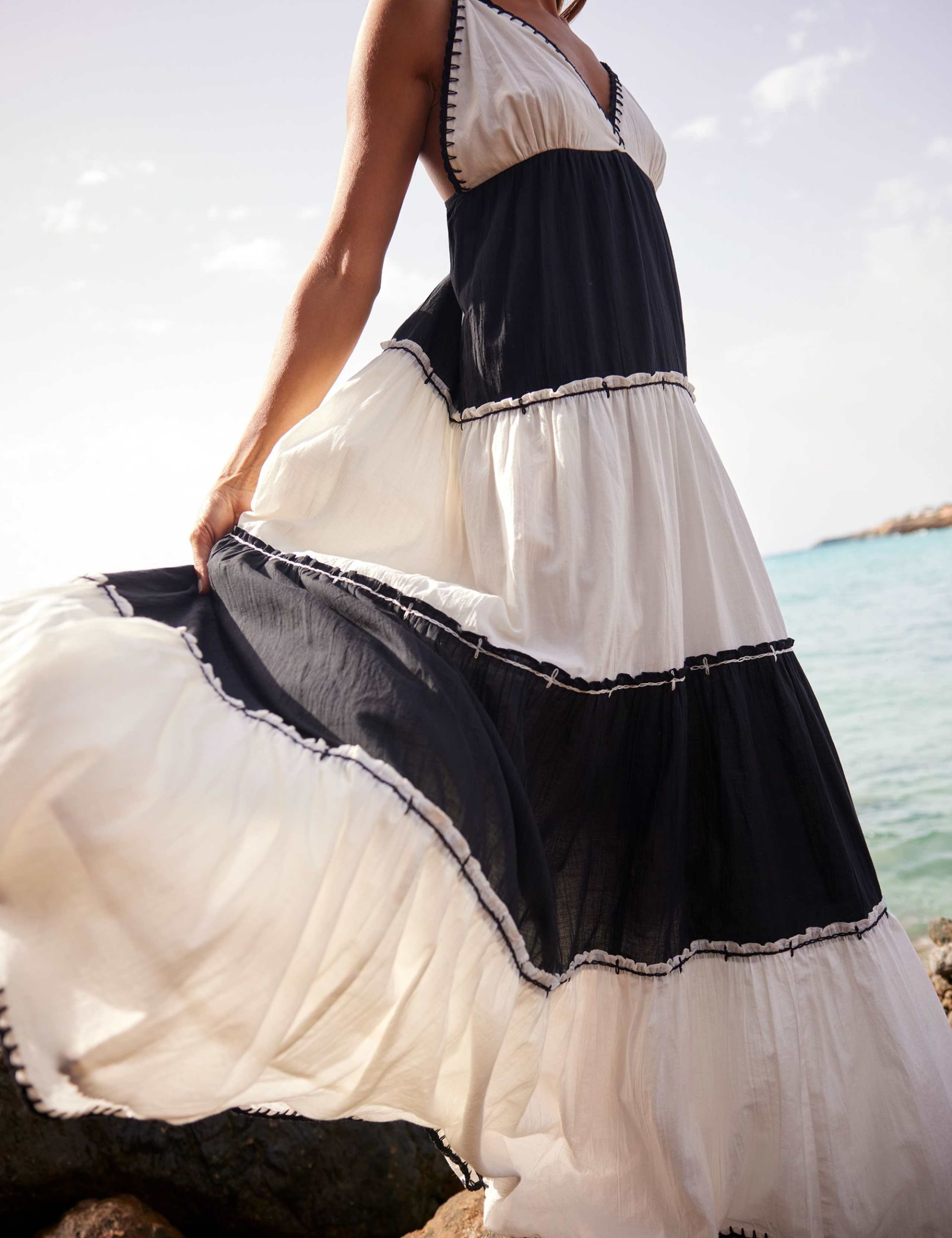 Pure Cotton Colour Block V-Neck Tiered Dress 6 of 7