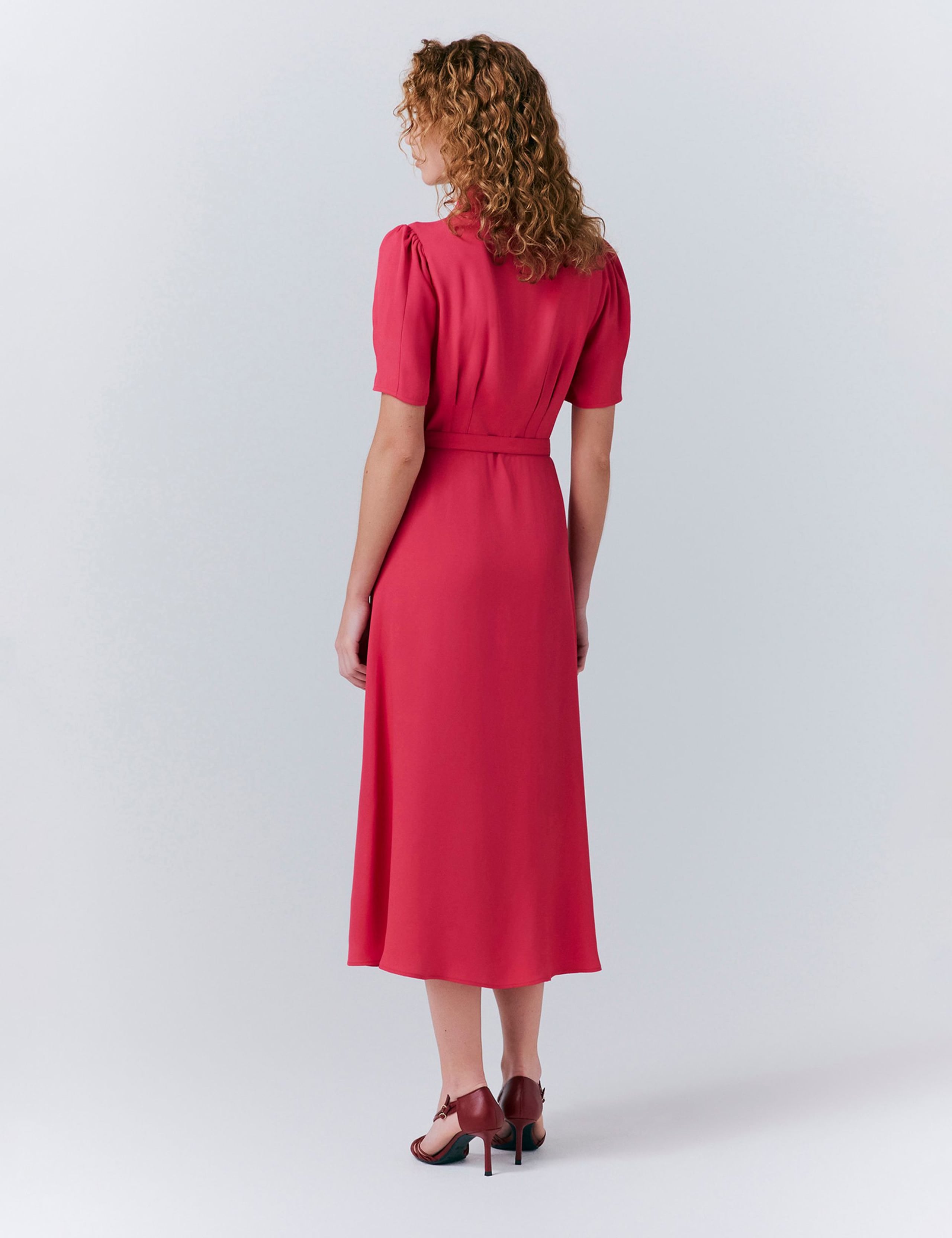 V-Neck Belted Button Through Midi Tea Dress 2 of 5