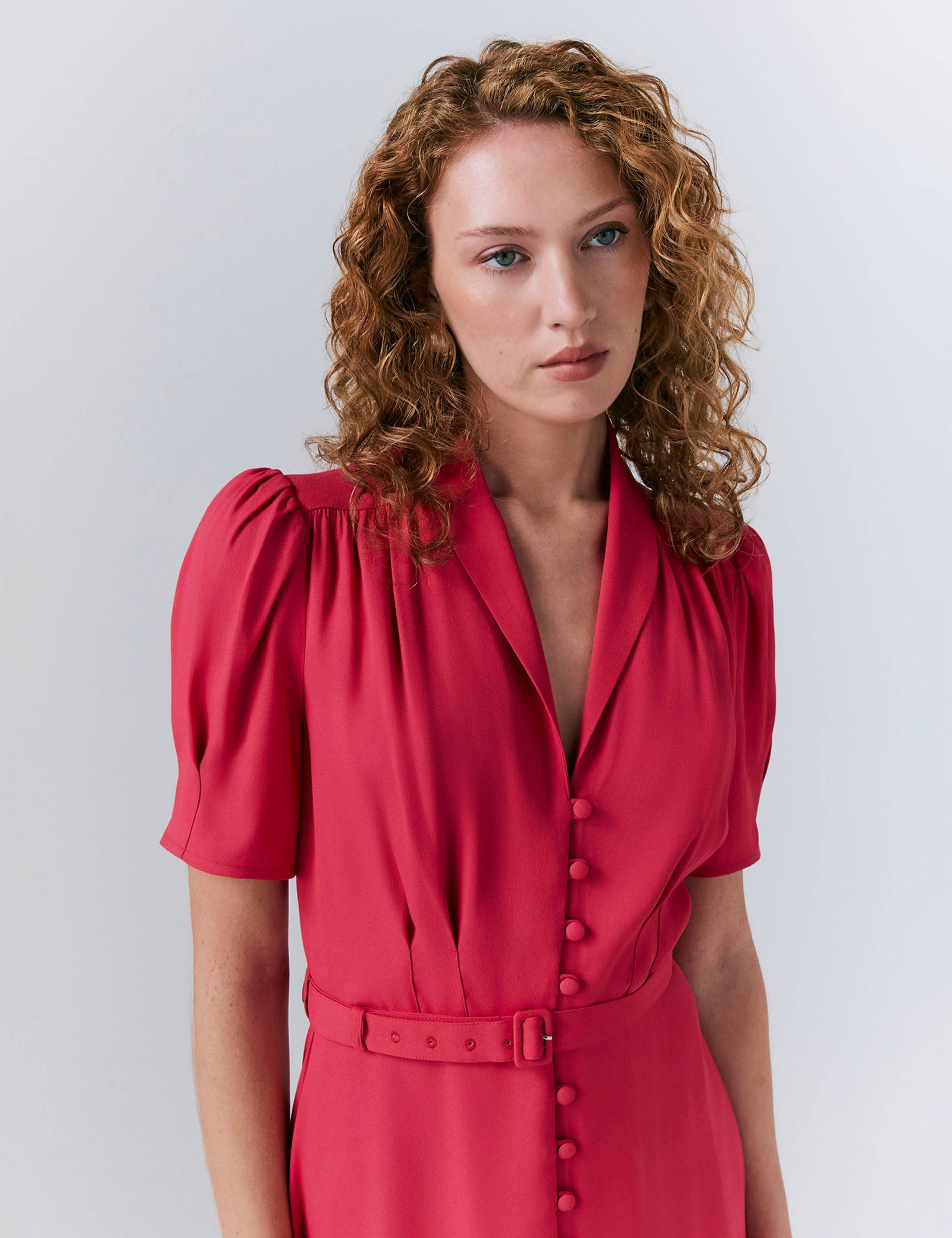 V-Neck Belted Button Through Midi Tea Dress 5 of 5