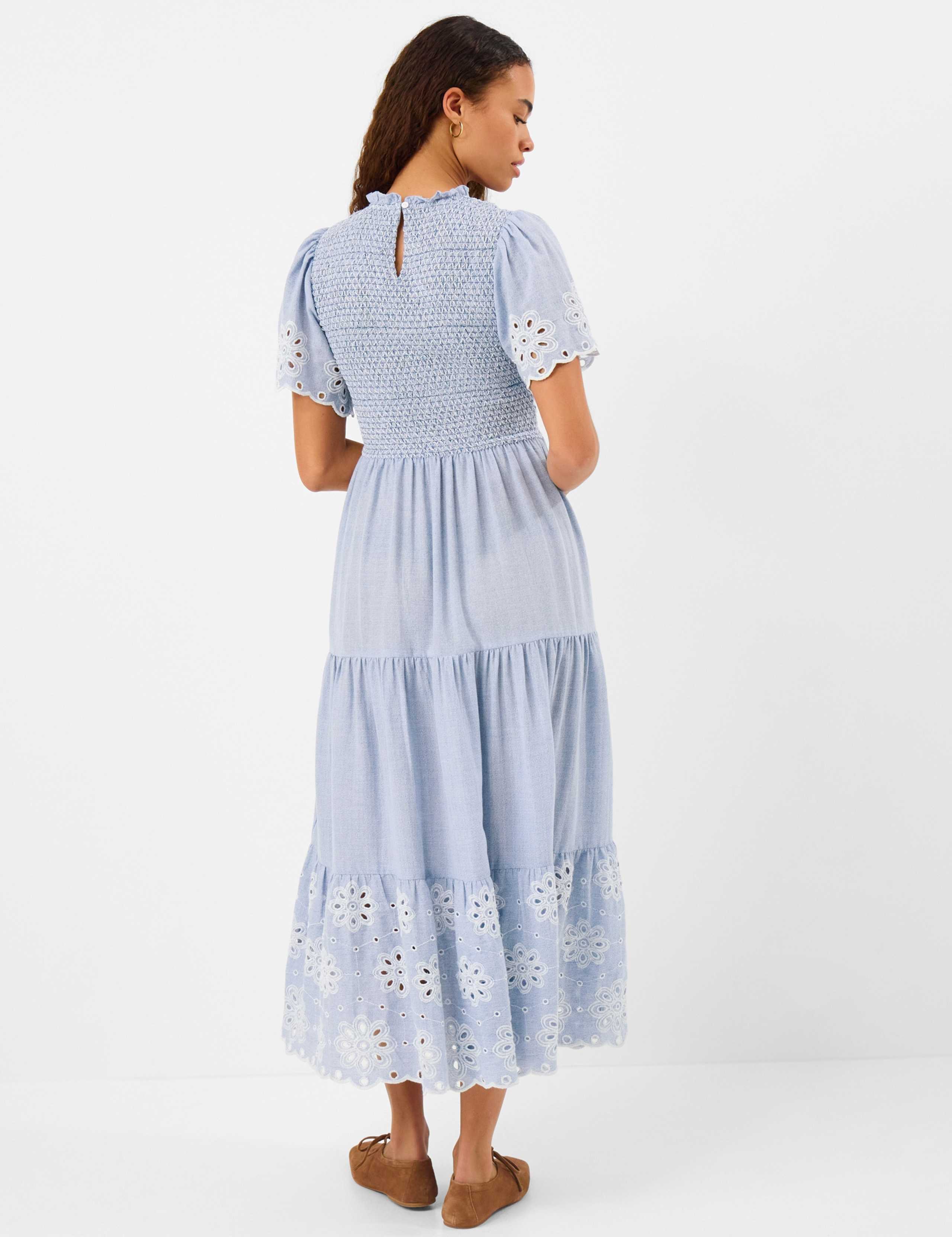 Pure Cotton Cutwork Midi Shirred Dress 4 of 4