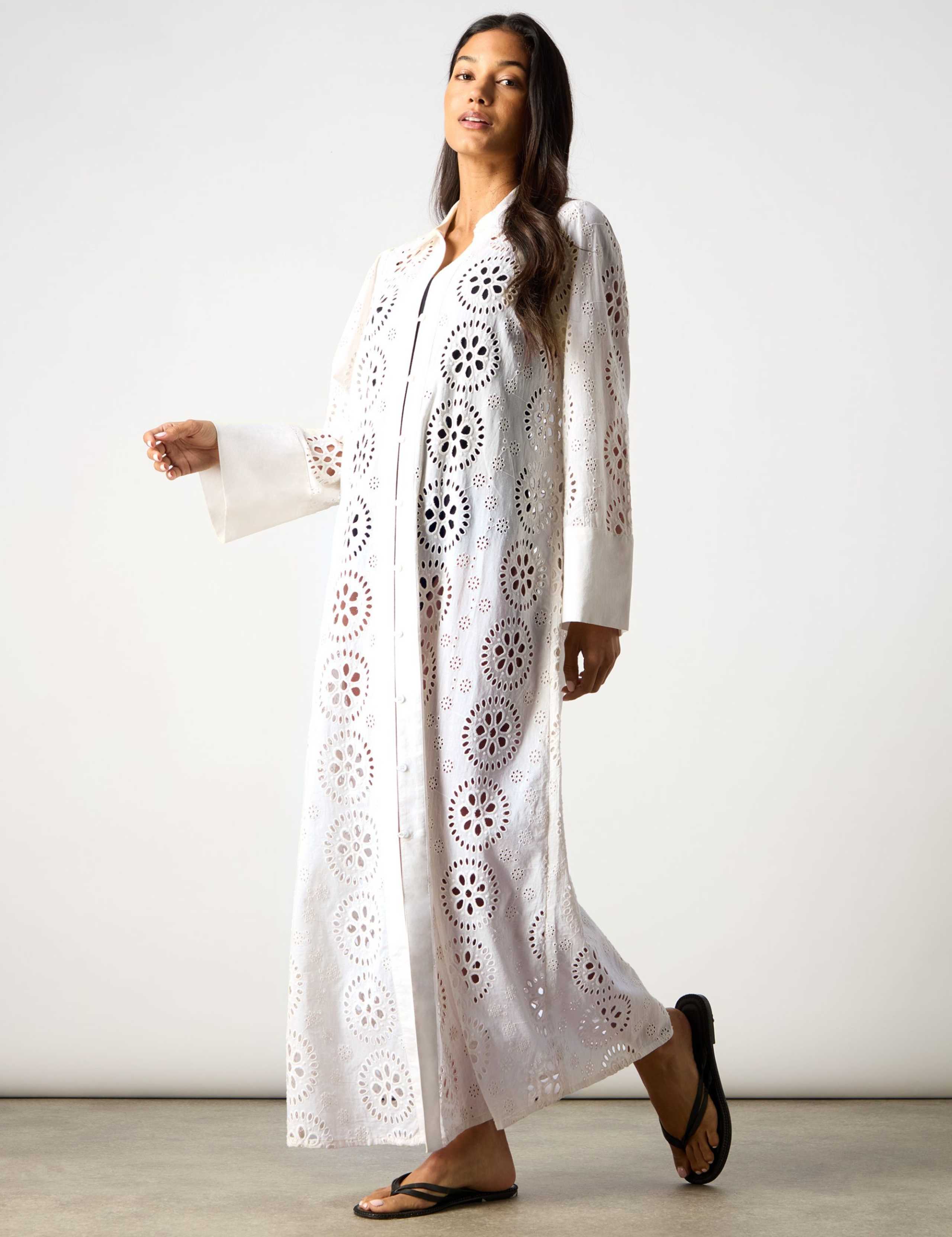 Pure Cotton Broderie Maxi Shirt Dress 3 of 10