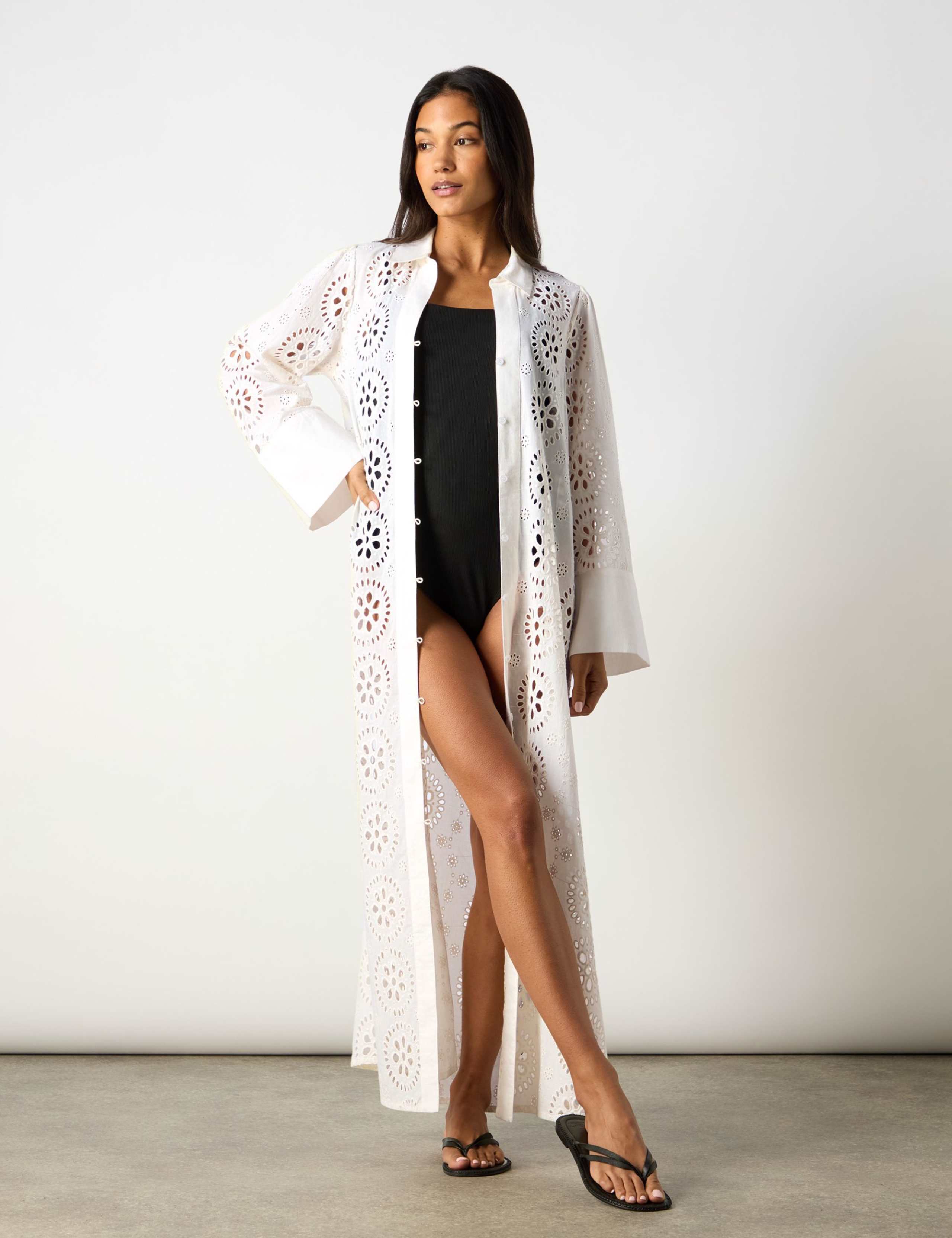 Pure Cotton Broderie Maxi Shirt Dress 4 of 10