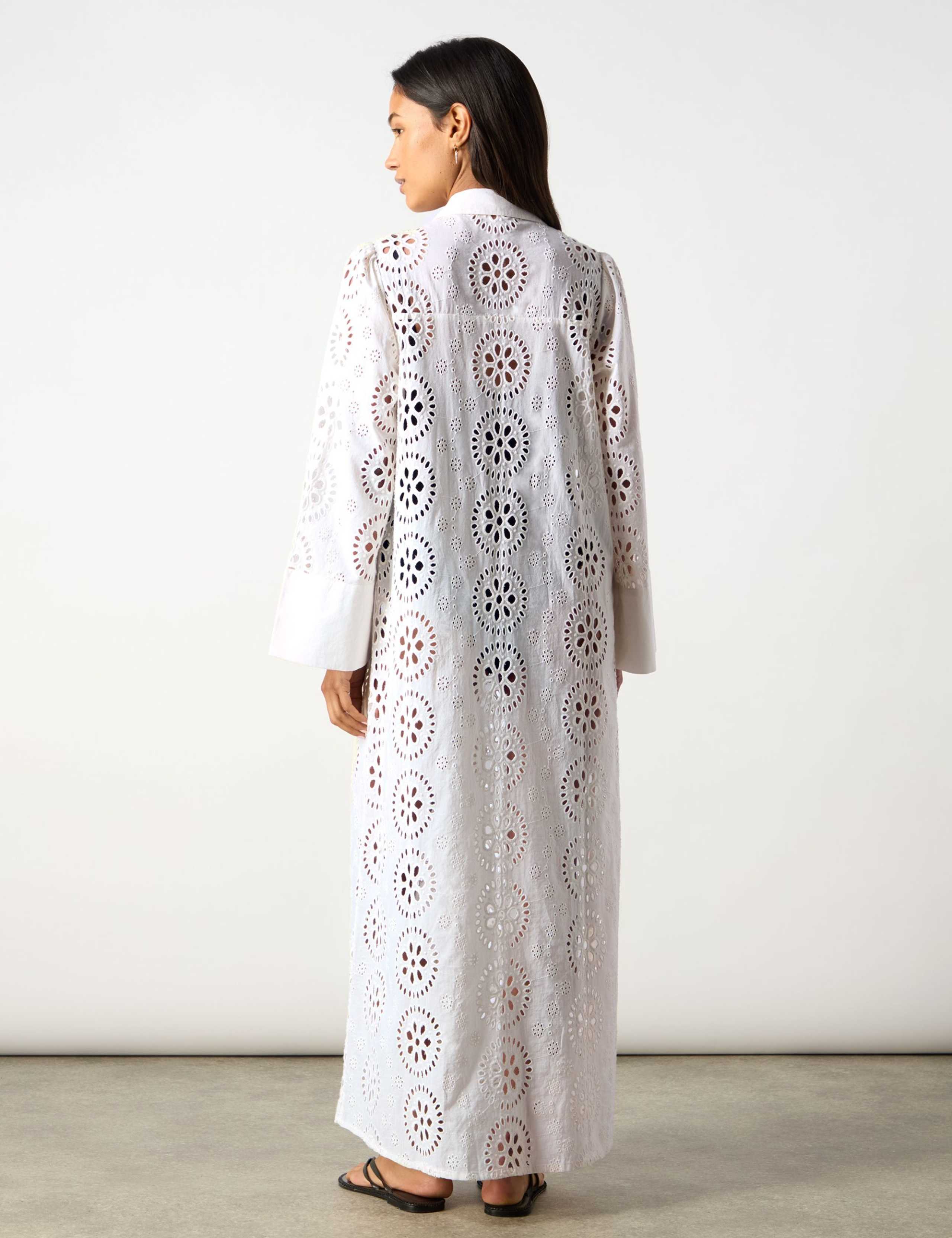 Pure Cotton Broderie Maxi Shirt Dress 5 of 10
