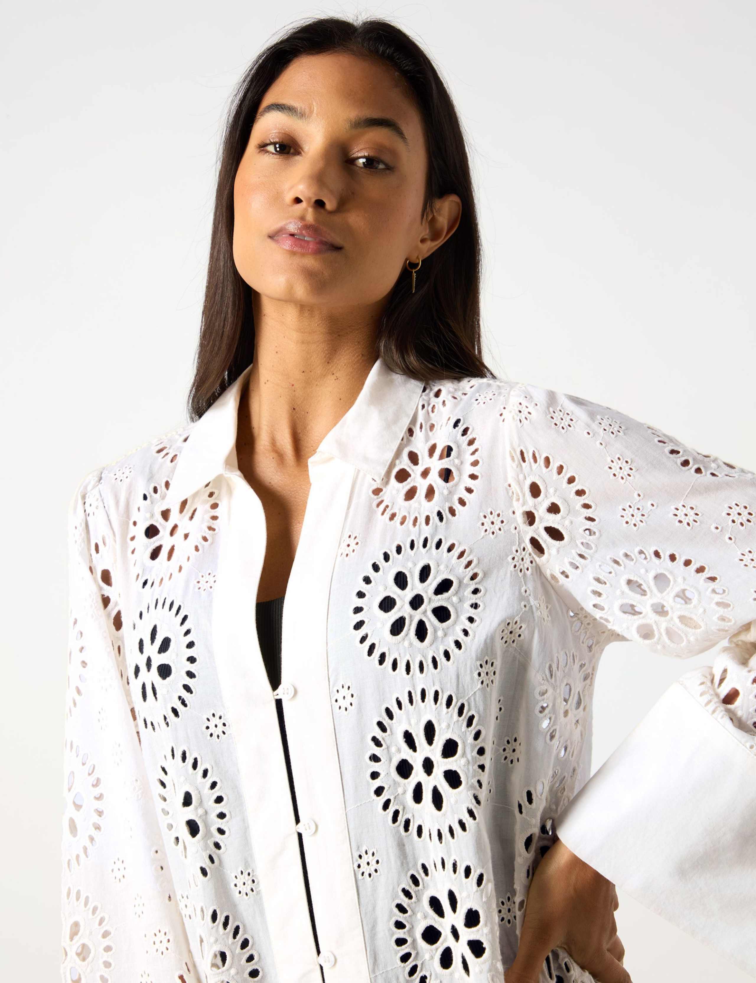 Pure Cotton Broderie Maxi Shirt Dress 7 of 10