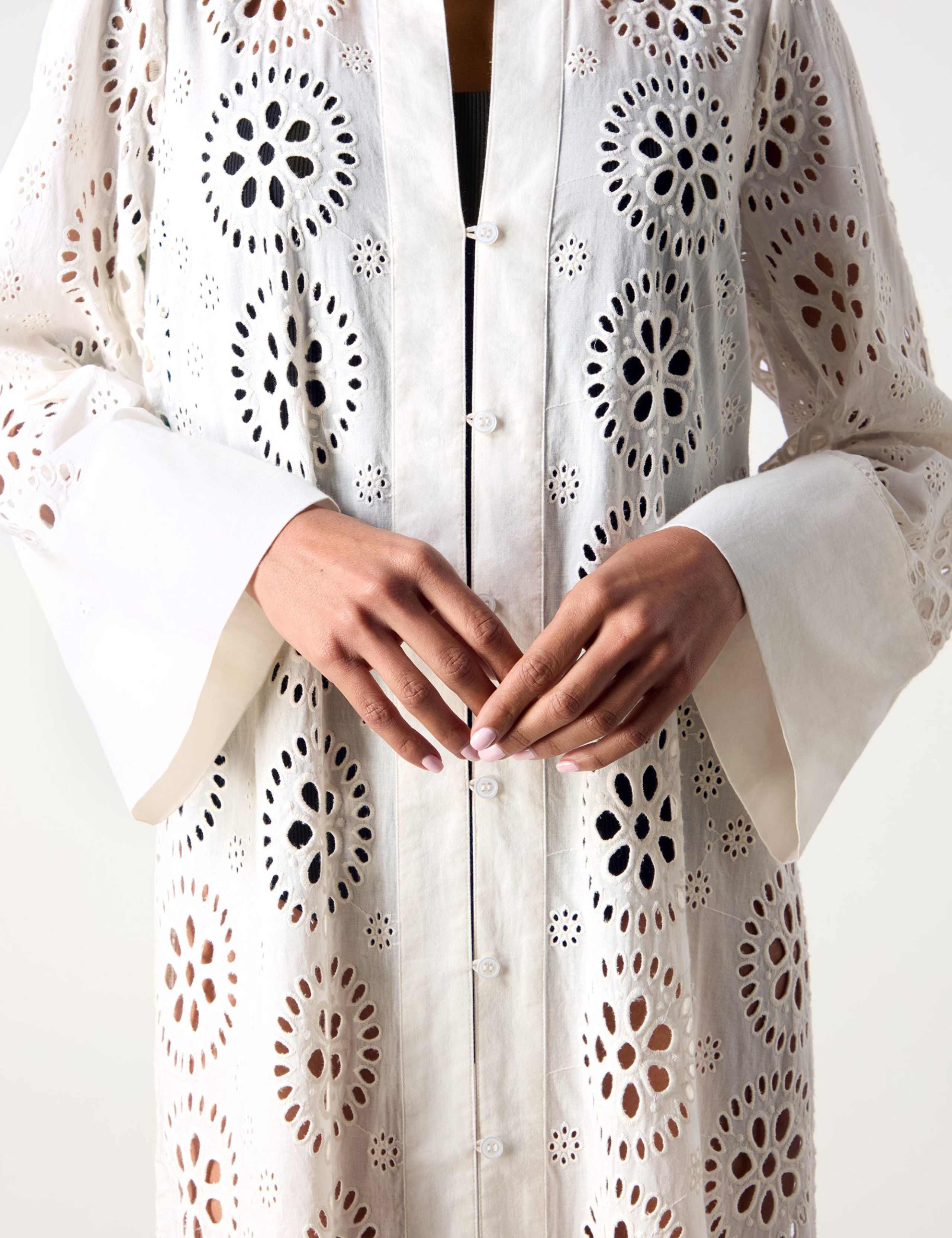 Pure Cotton Broderie Maxi Shirt Dress 8 of 10