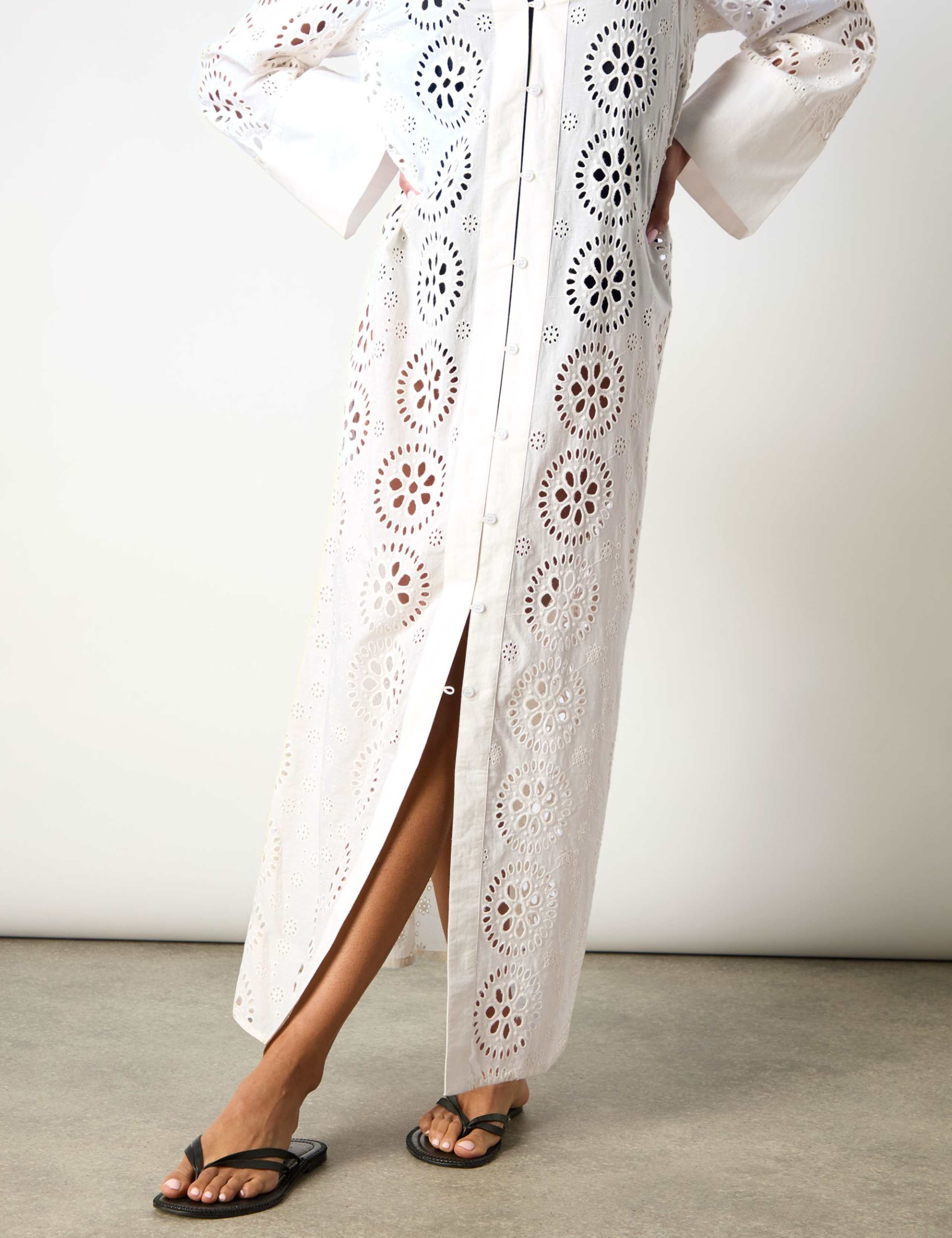 Pure Cotton Broderie Maxi Shirt Dress 9 of 10