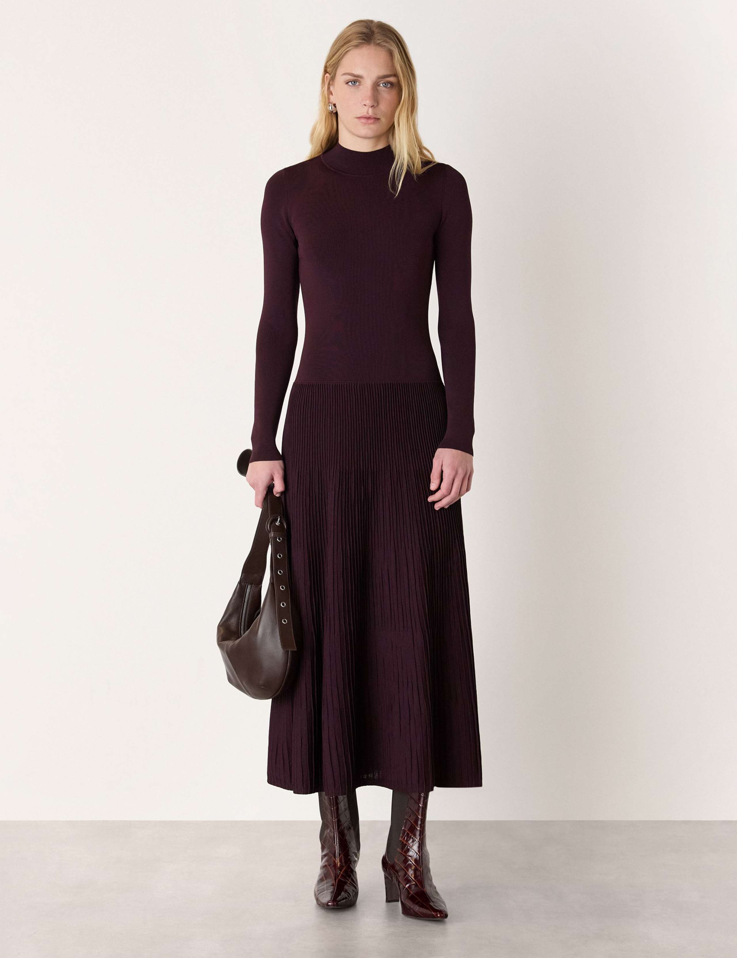 Funnel Neck Pleated Midaxi Jumper Dress 1 of 4
