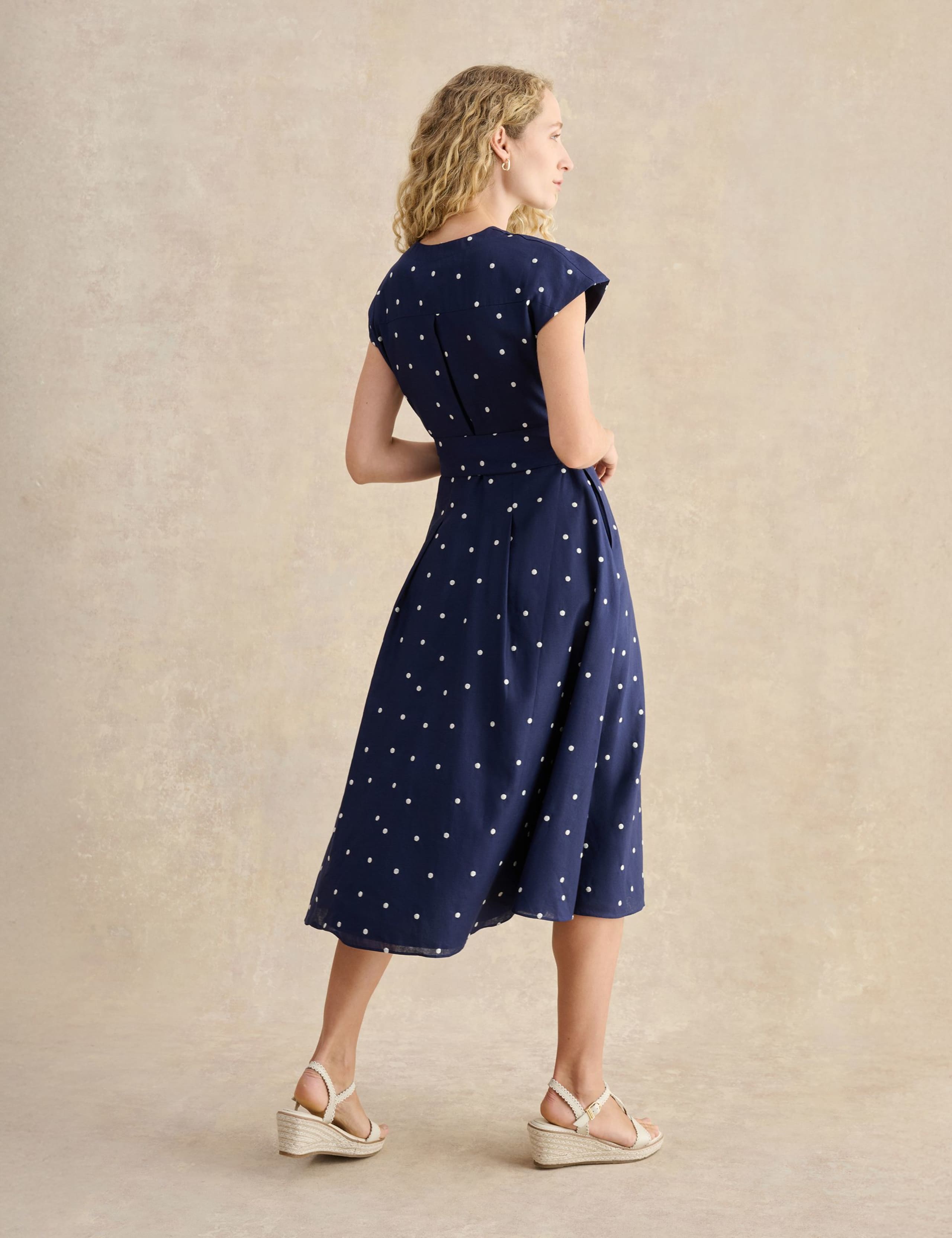 Linen Rich Spot Print V-Neck Skater Dress 4 of 5