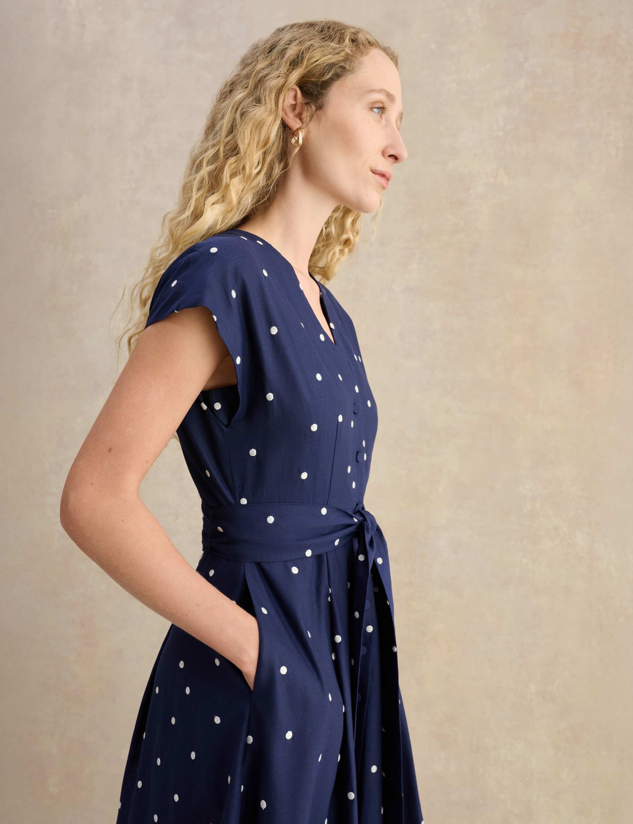 Linen Rich Spot Print V-Neck Skater Dress 5 of 5