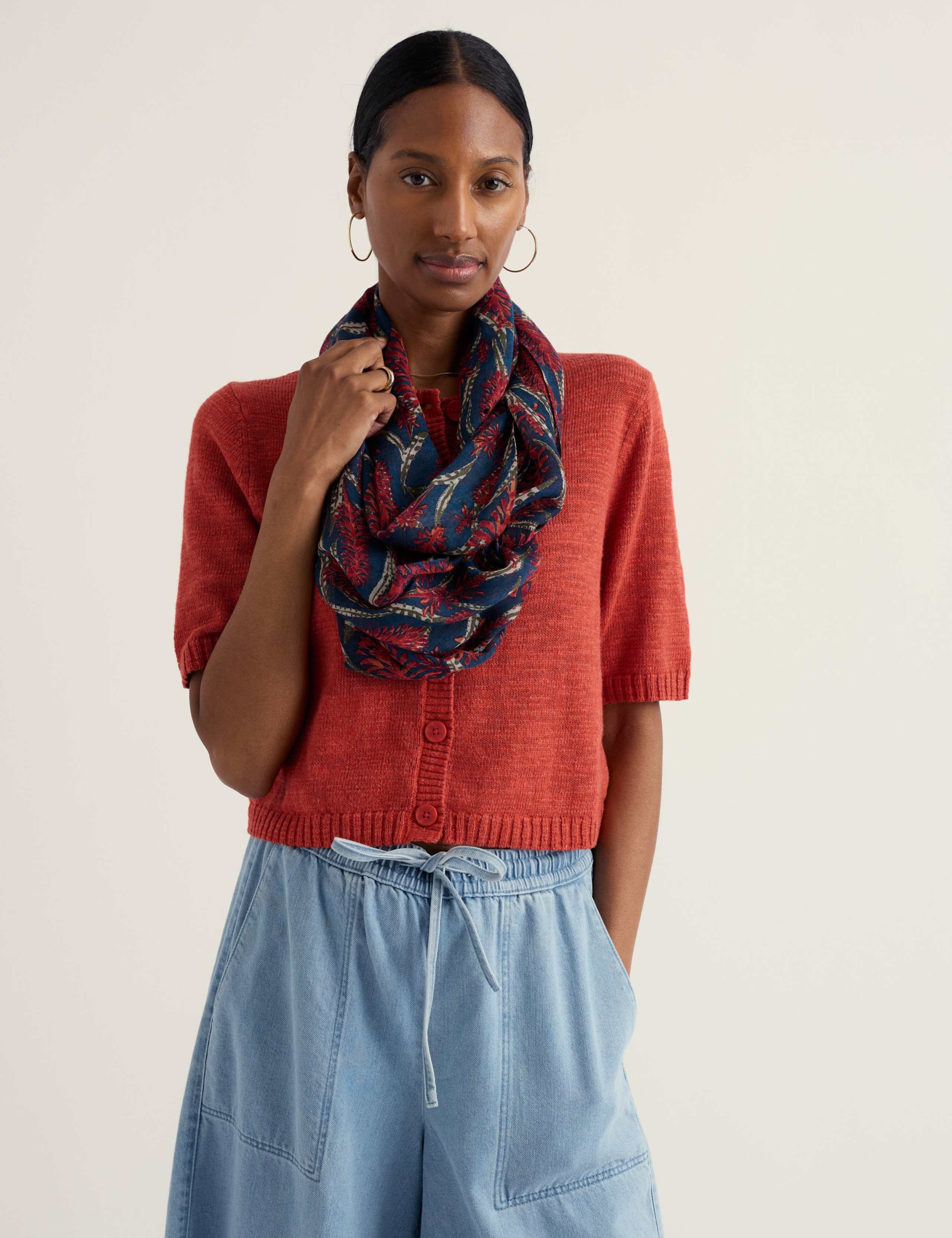 Modal Rich Printed Snood Scarf with Linen 3 of 4
