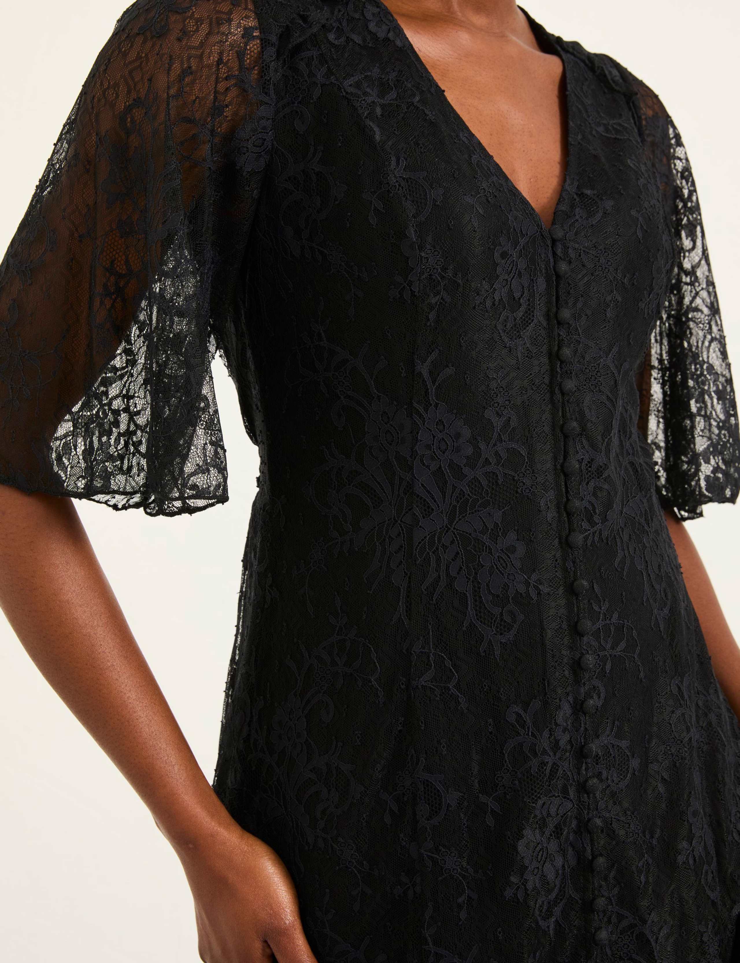 Lace V-Neck Angel Sleeve Midi Column Dress 4 of 6