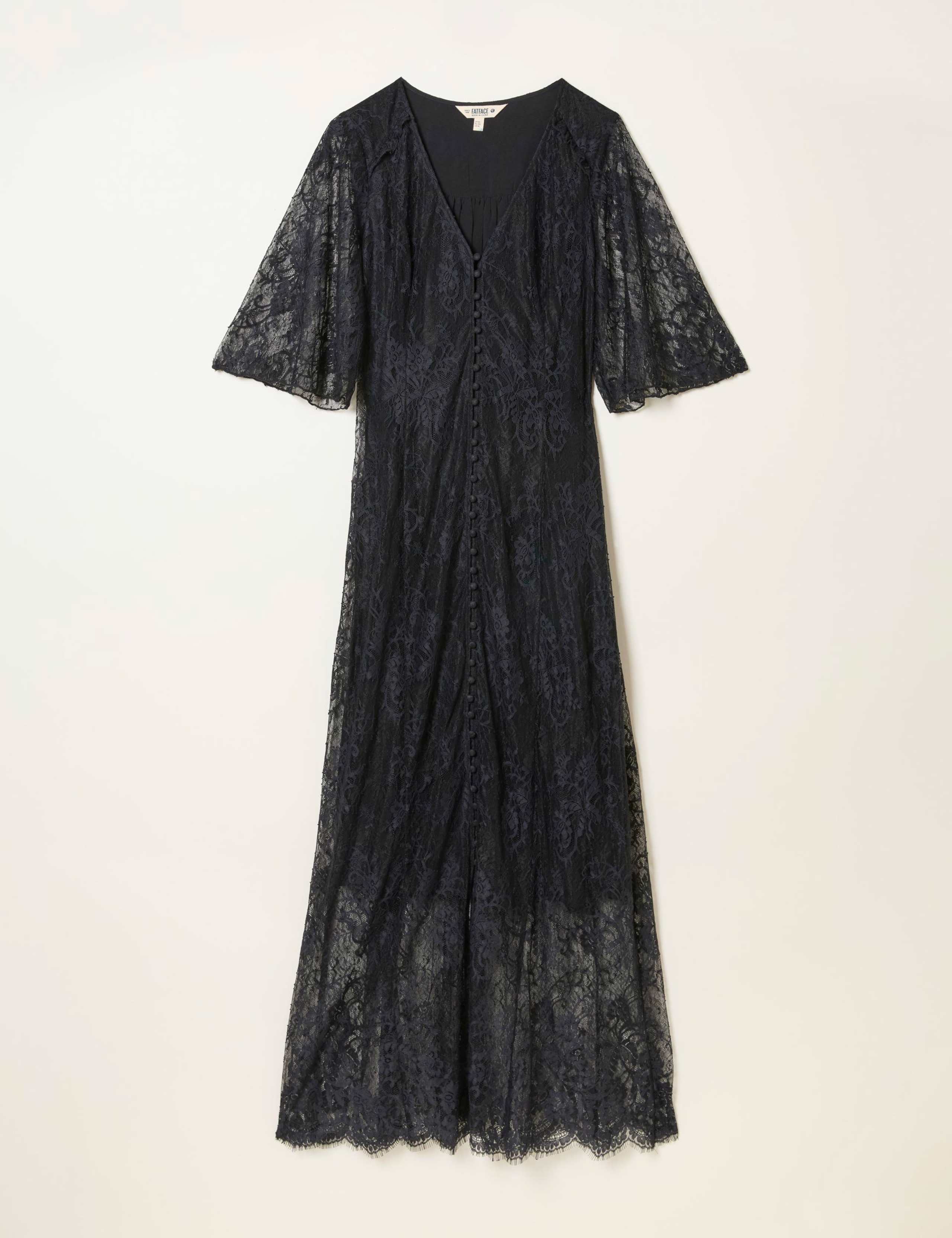 Lace V-Neck Angel Sleeve Midi Column Dress 2 of 6