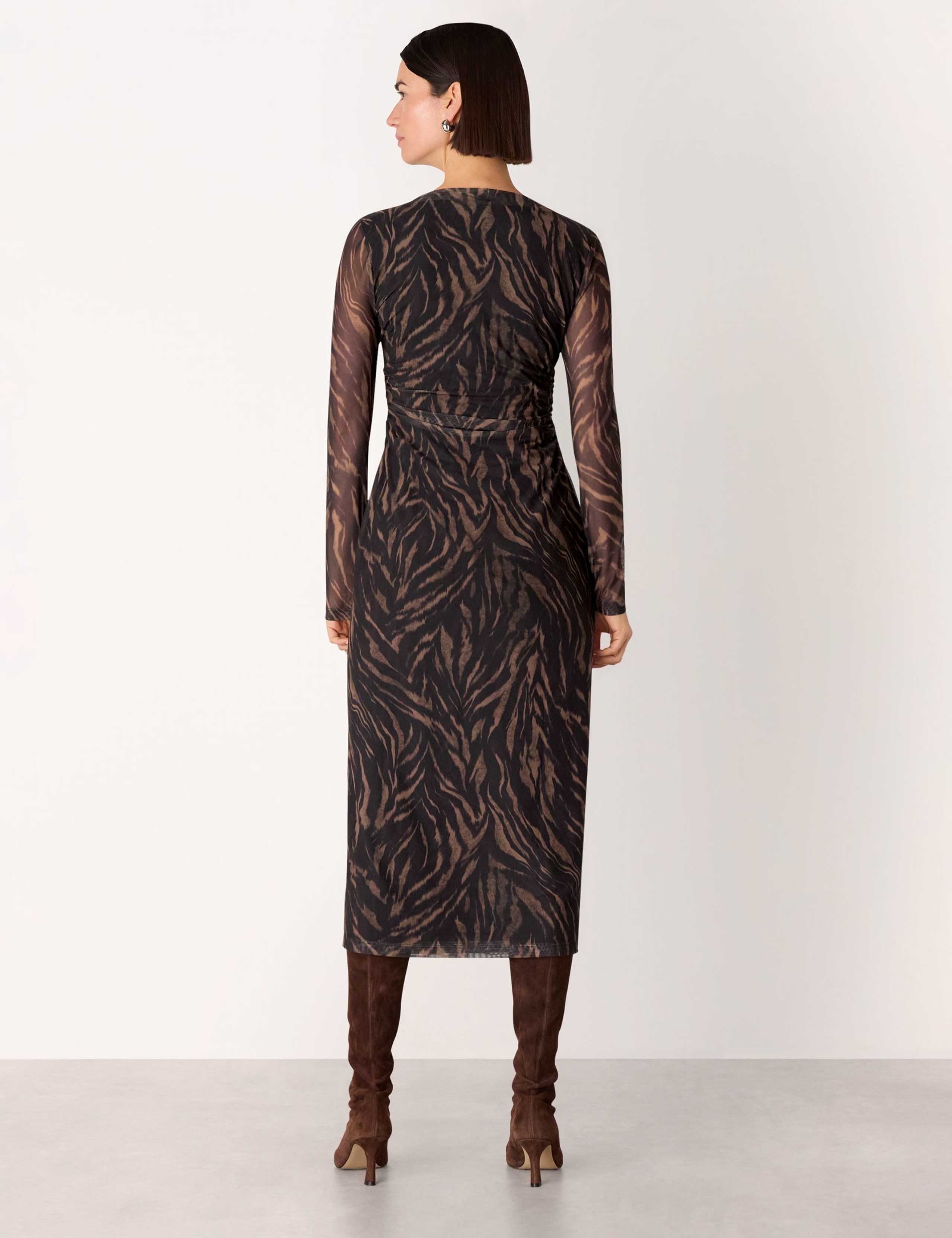 Mesh Abstract Zebra Print Midi Column Dress 3 of 4