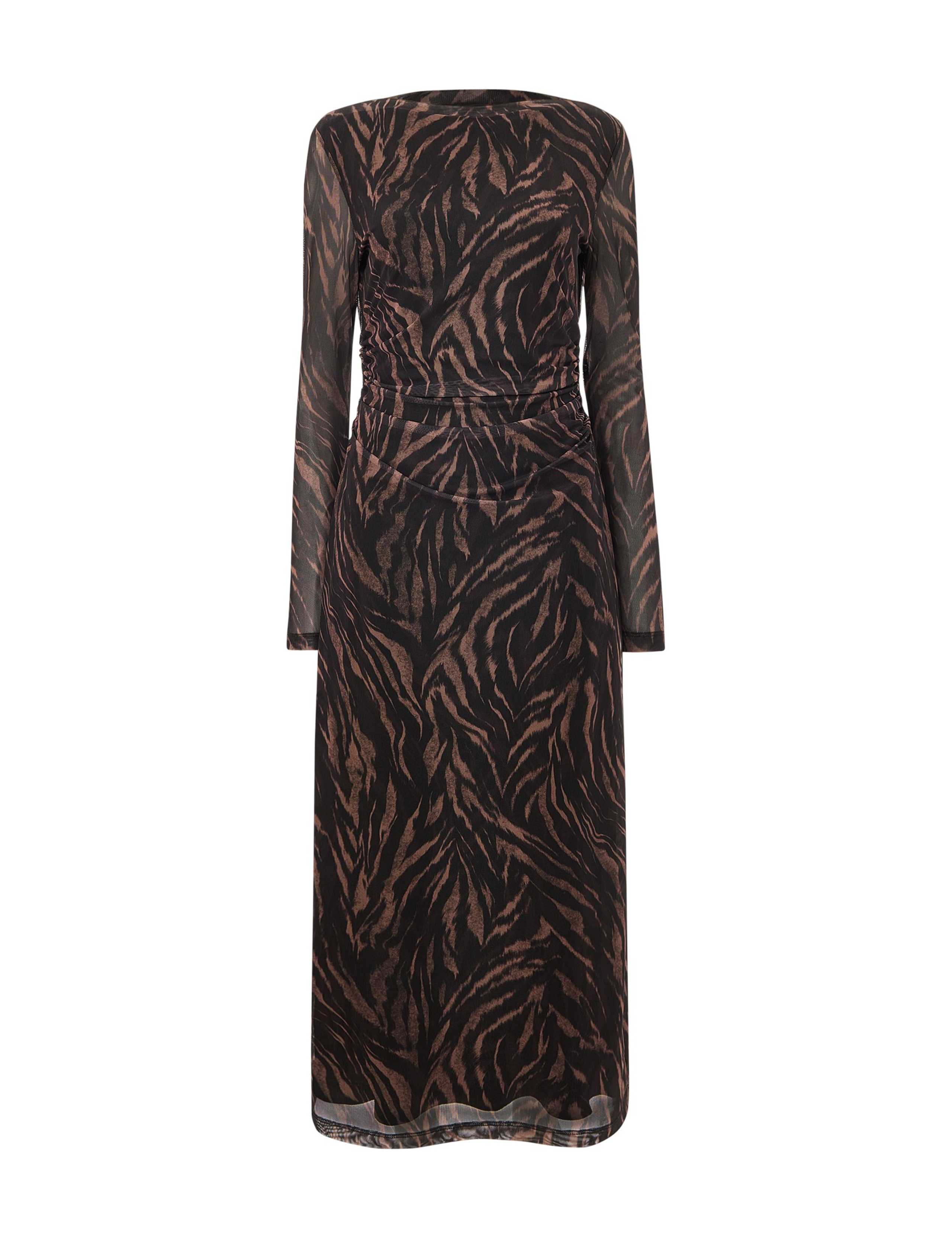 Mesh Abstract Zebra Print Midi Column Dress 2 of 4