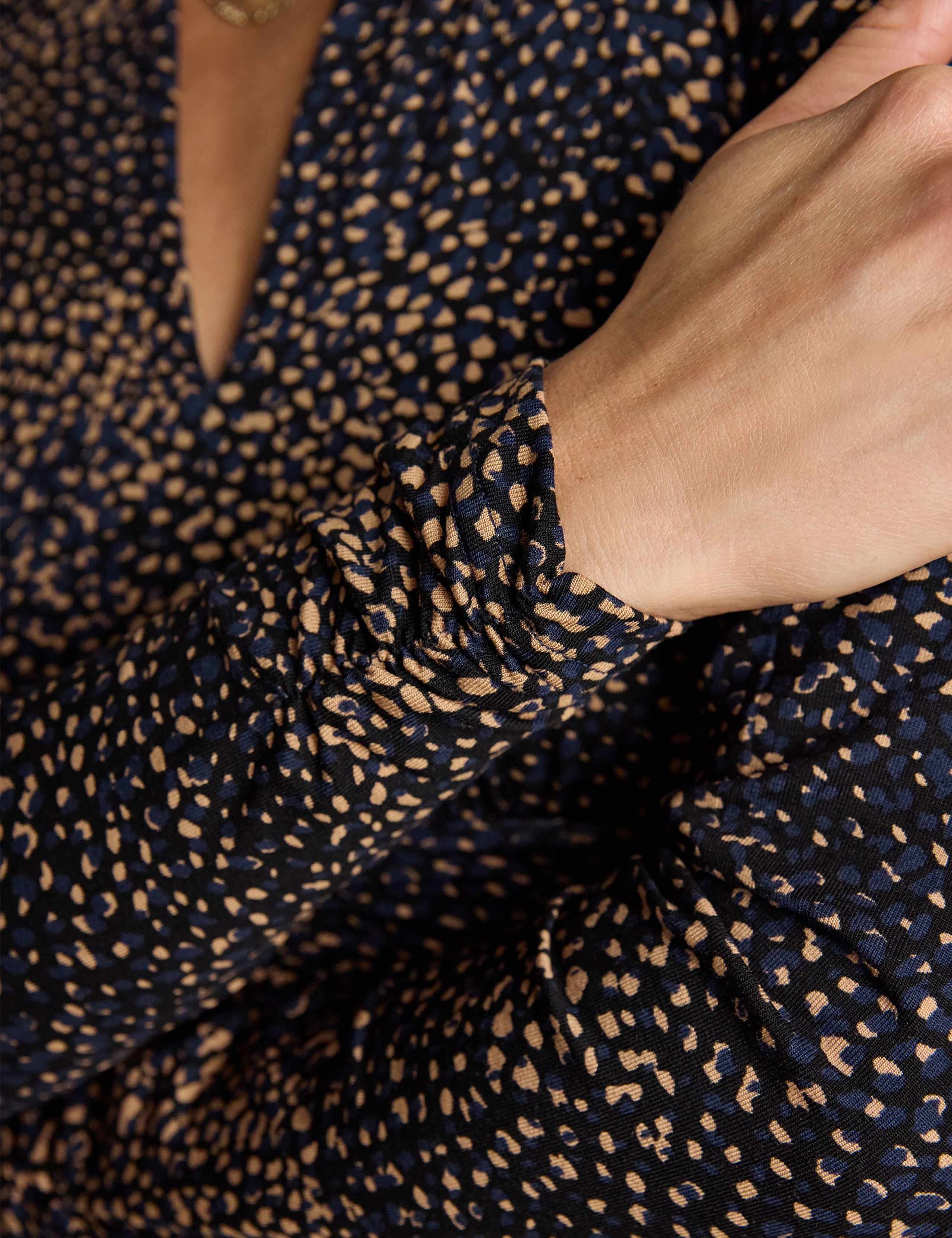 Printed V-Neck Midi Shirred Dress 8 of 8